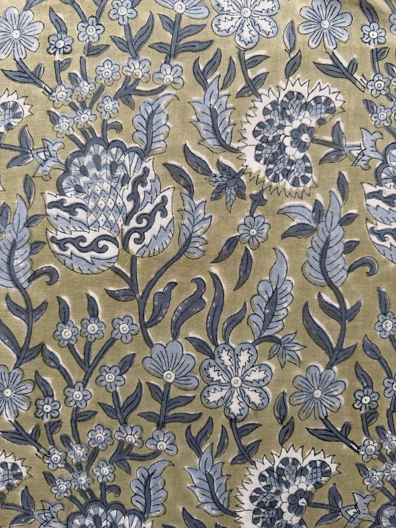 Block Print Cotton Fabric - Blue Green