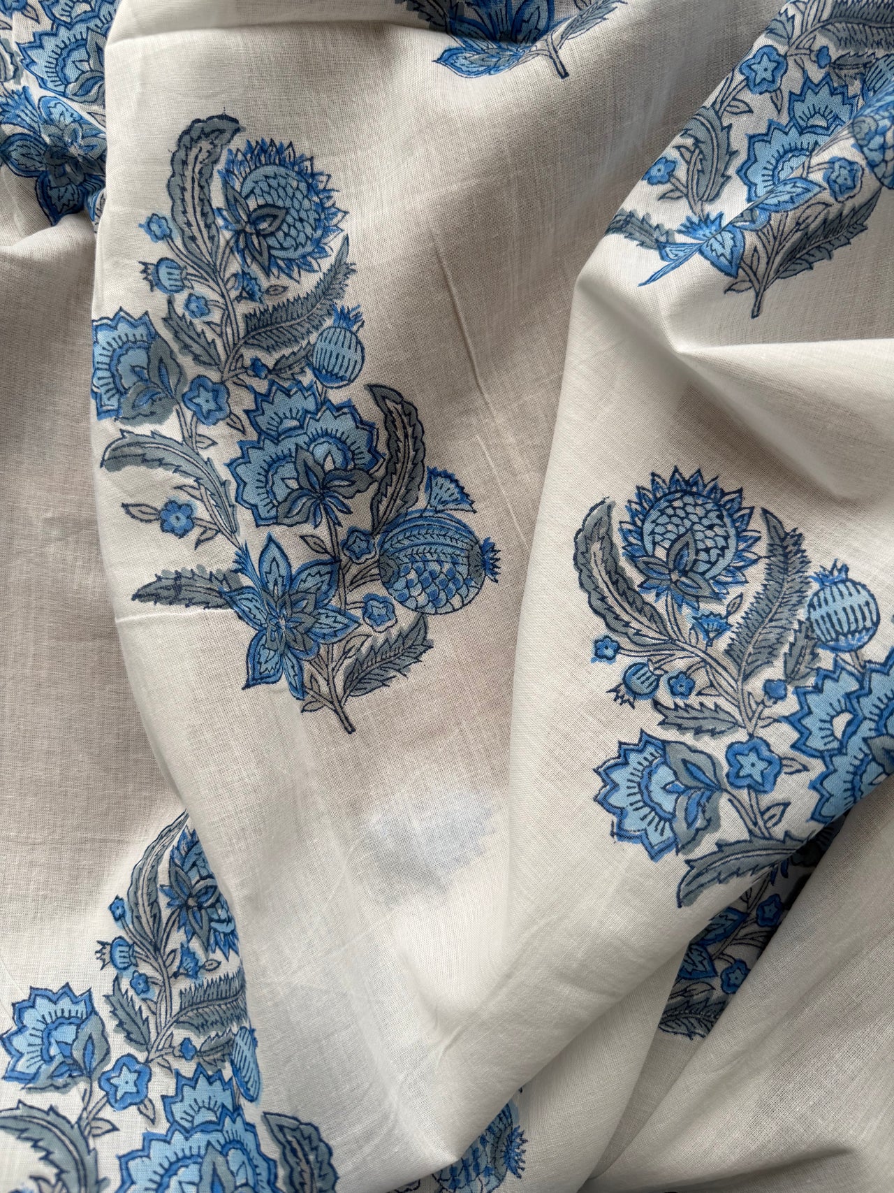 Block Print Cotton Fabric - Blue Paisley Floral