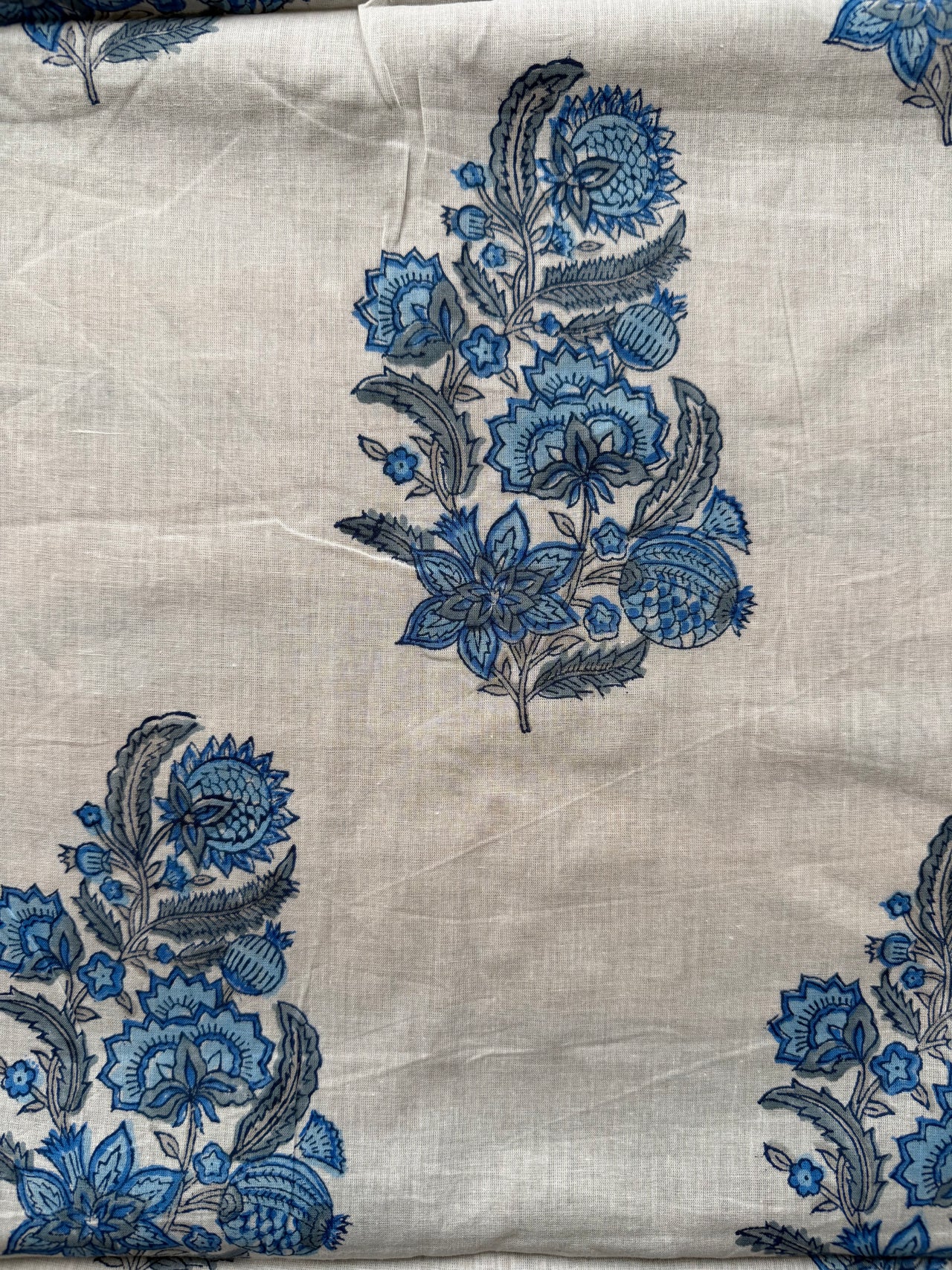 Block Print Cotton Fabric - Blue Paisley Floral