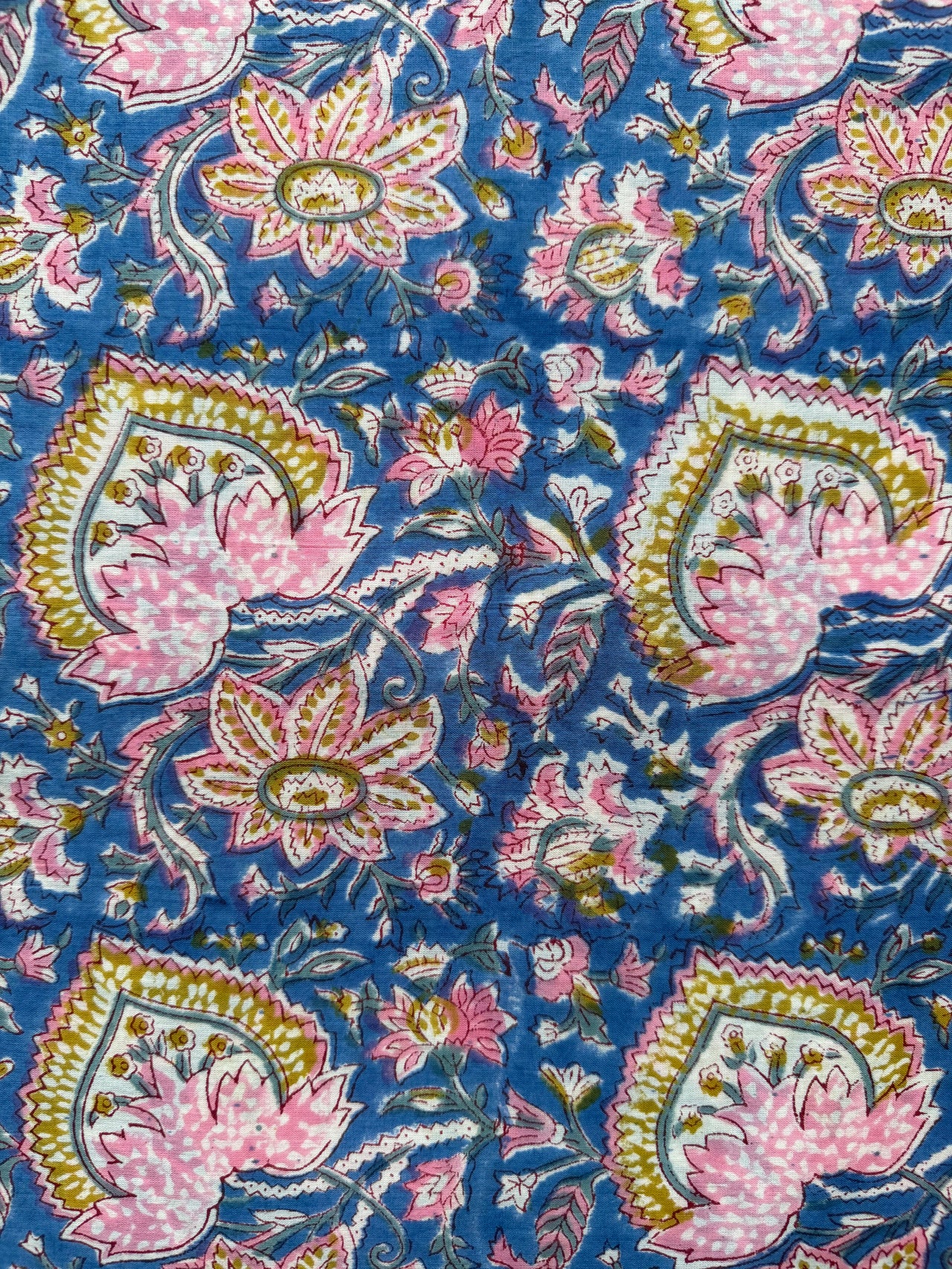 Block Print Cotton Fabric - Blue Pink