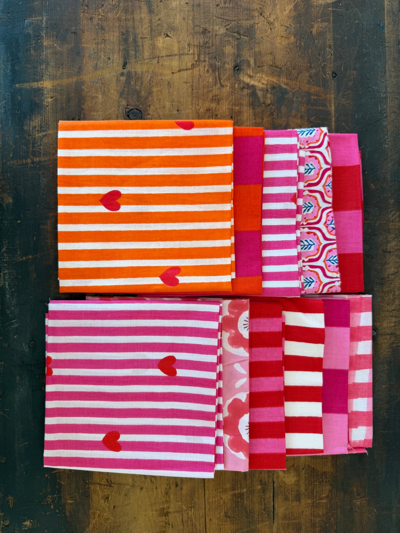 100% Cotton Fat Quarters - Pink, Red & Orange