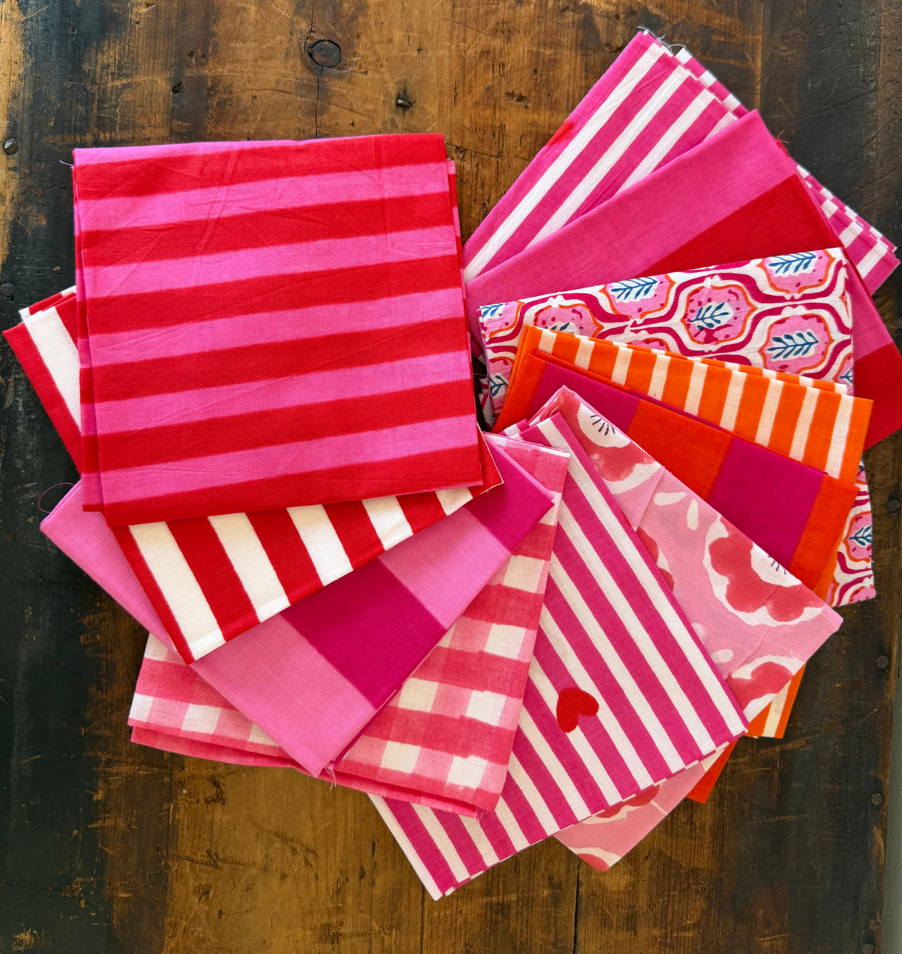 100% Cotton Fat Quarters - Pink, Red & Orange