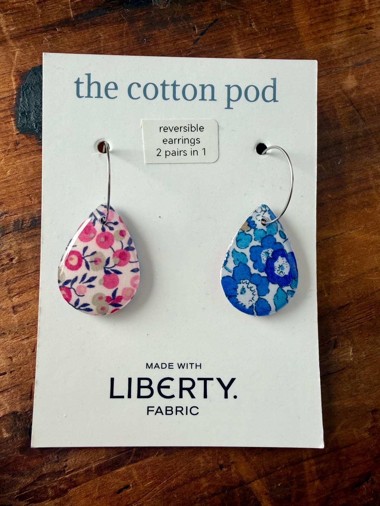 Liberty Reversible Earrings - Blue & Pink Tear Drop