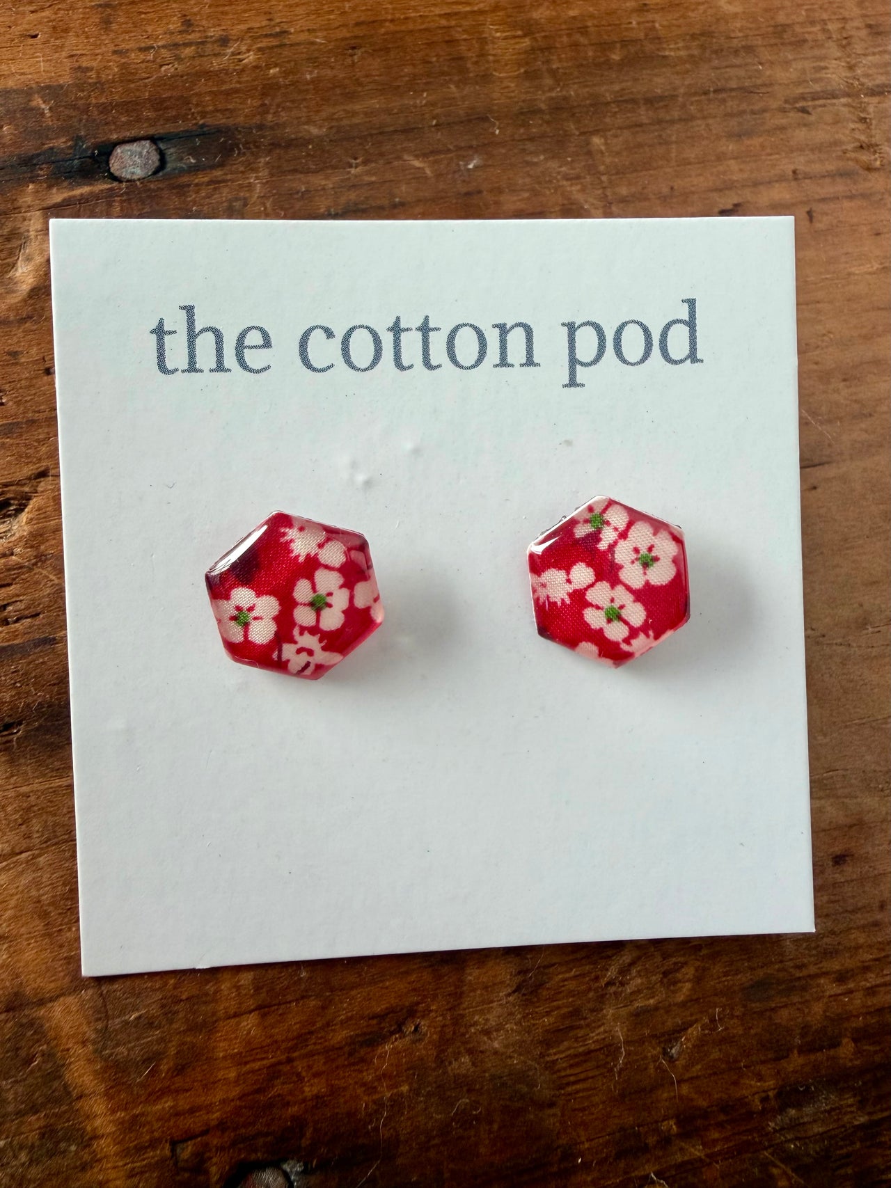 Liberty Stud Earrings - Red Hexagons
