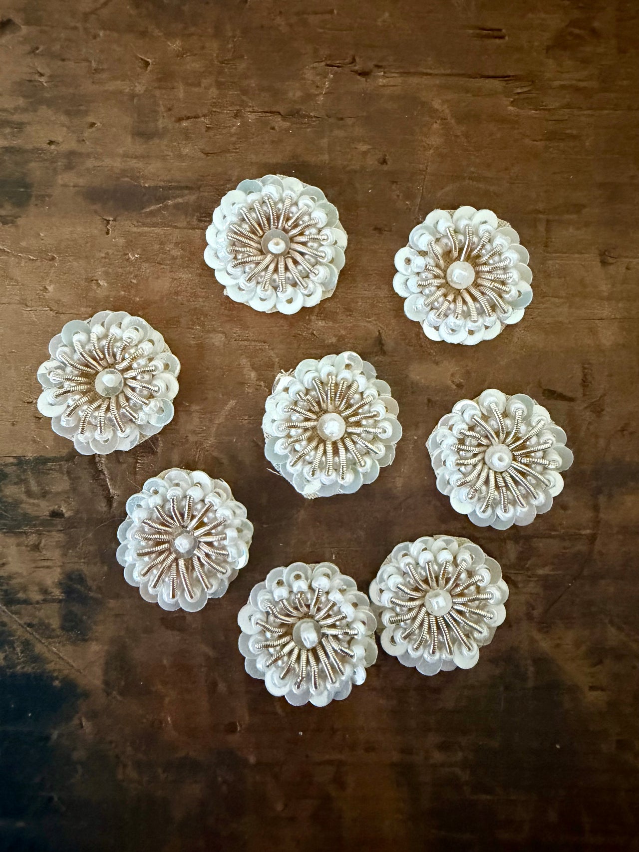 Sequin Flowers - White & Gold