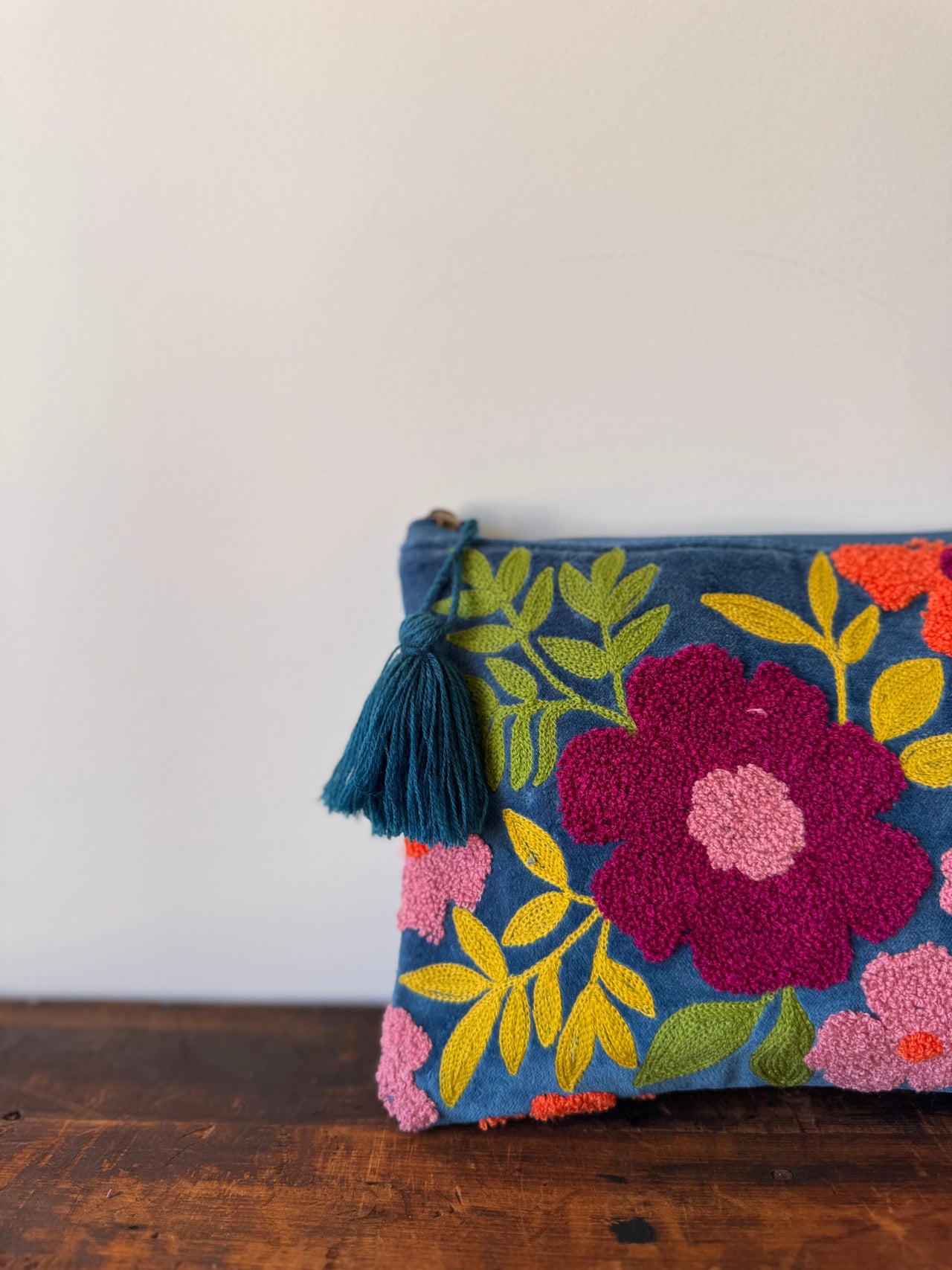 Large Velvet Purse - Pink & Red Flowers