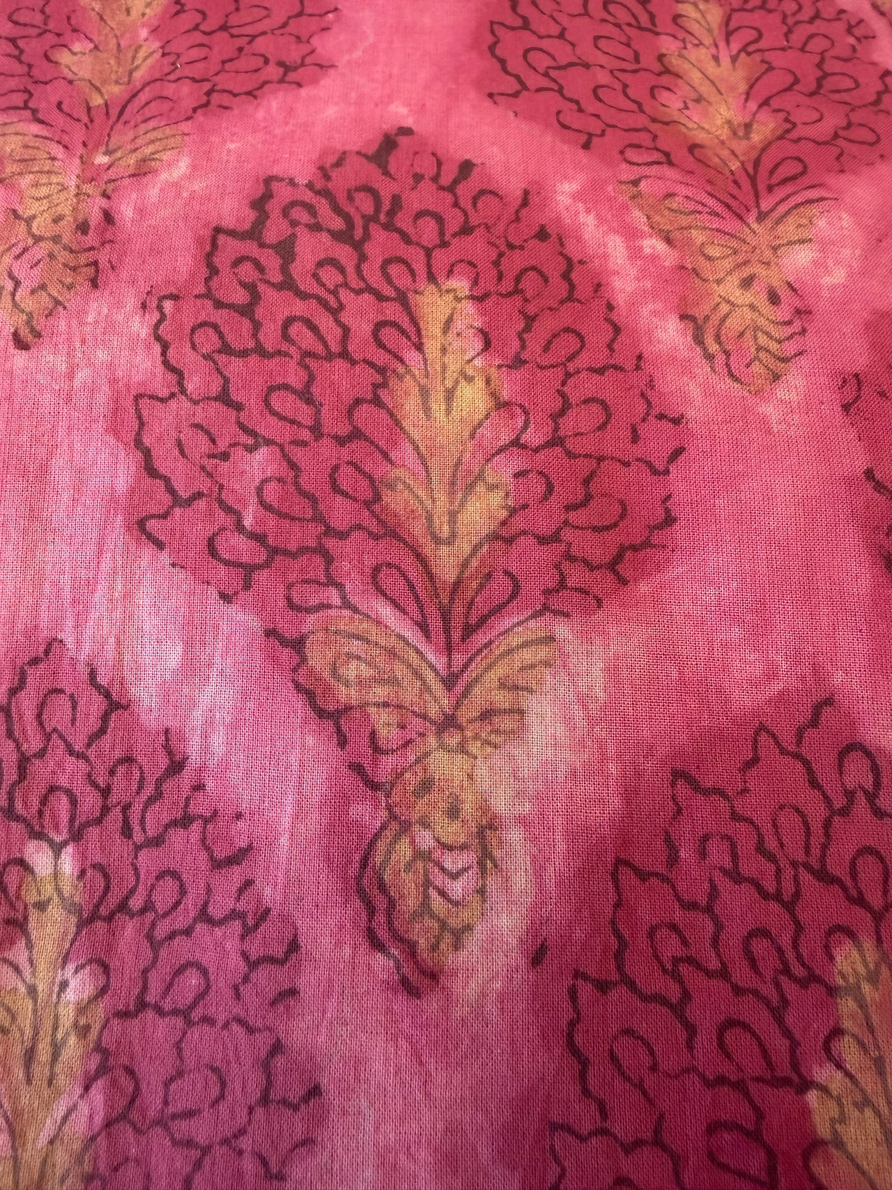 Block Print Cotton Fabric - Pink Hydrangeas