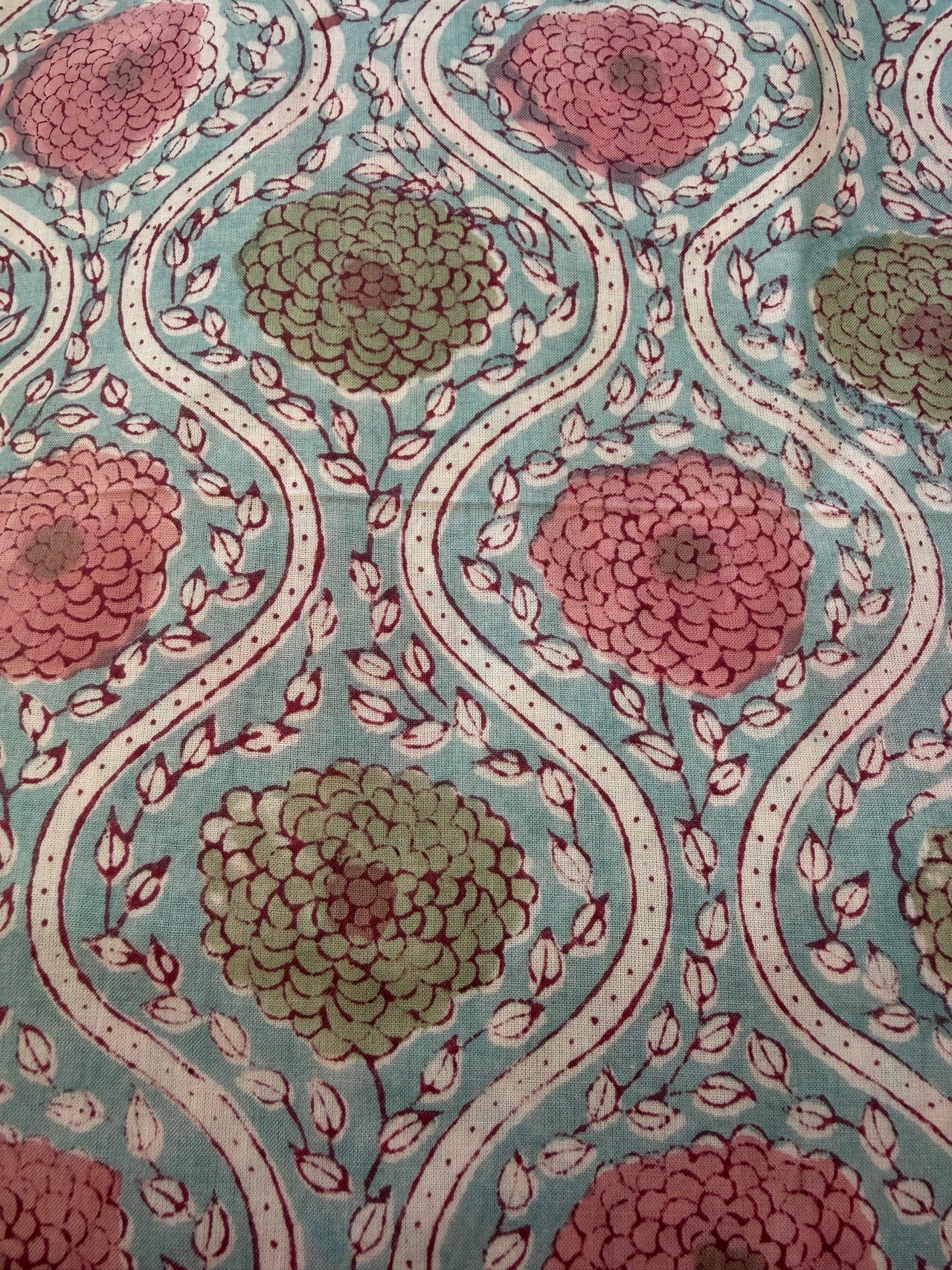 Block Print Cotton Fabric - Red & Pink Floral