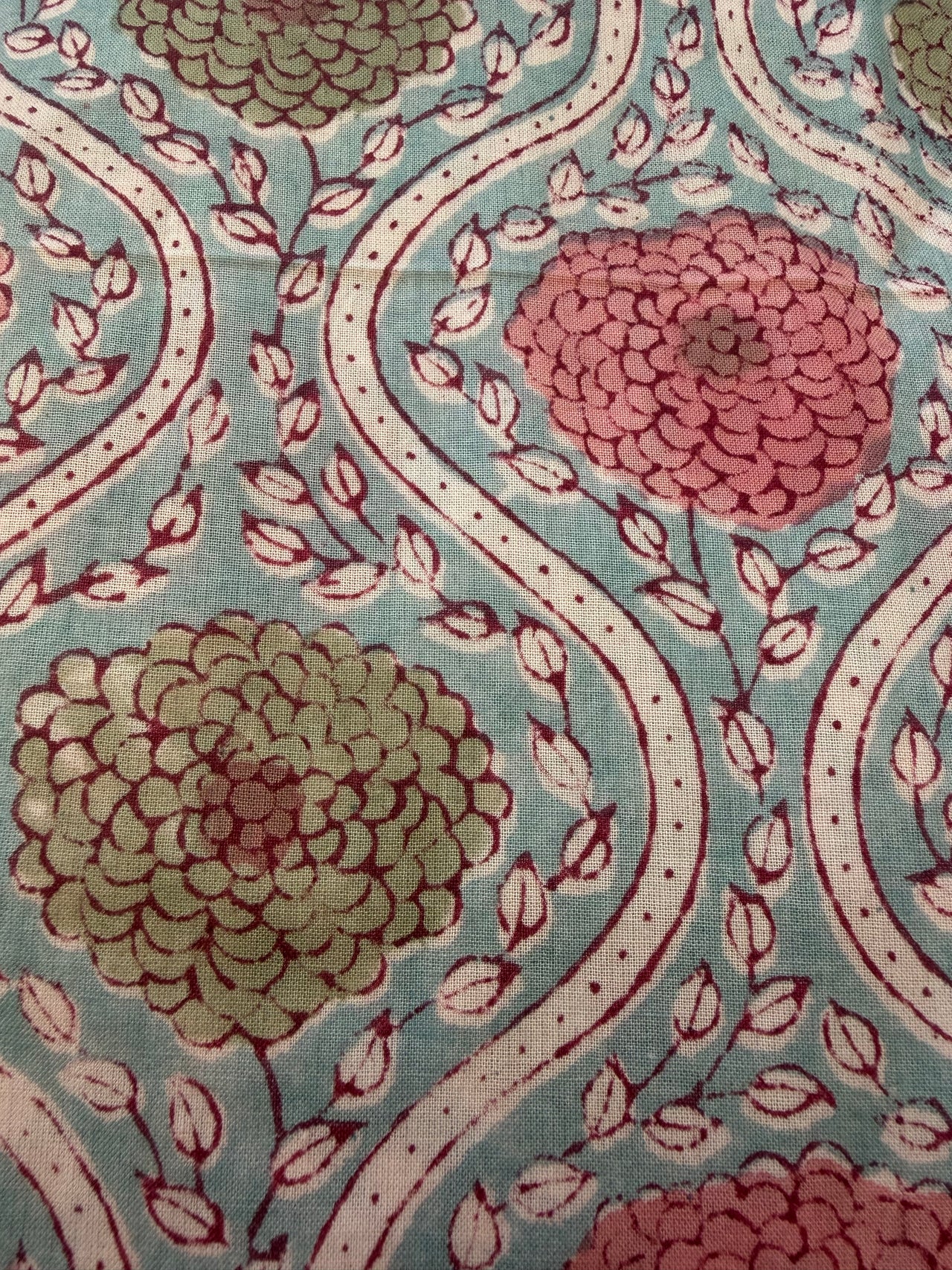 Block Print Cotton Fabric - Red & Pink Floral