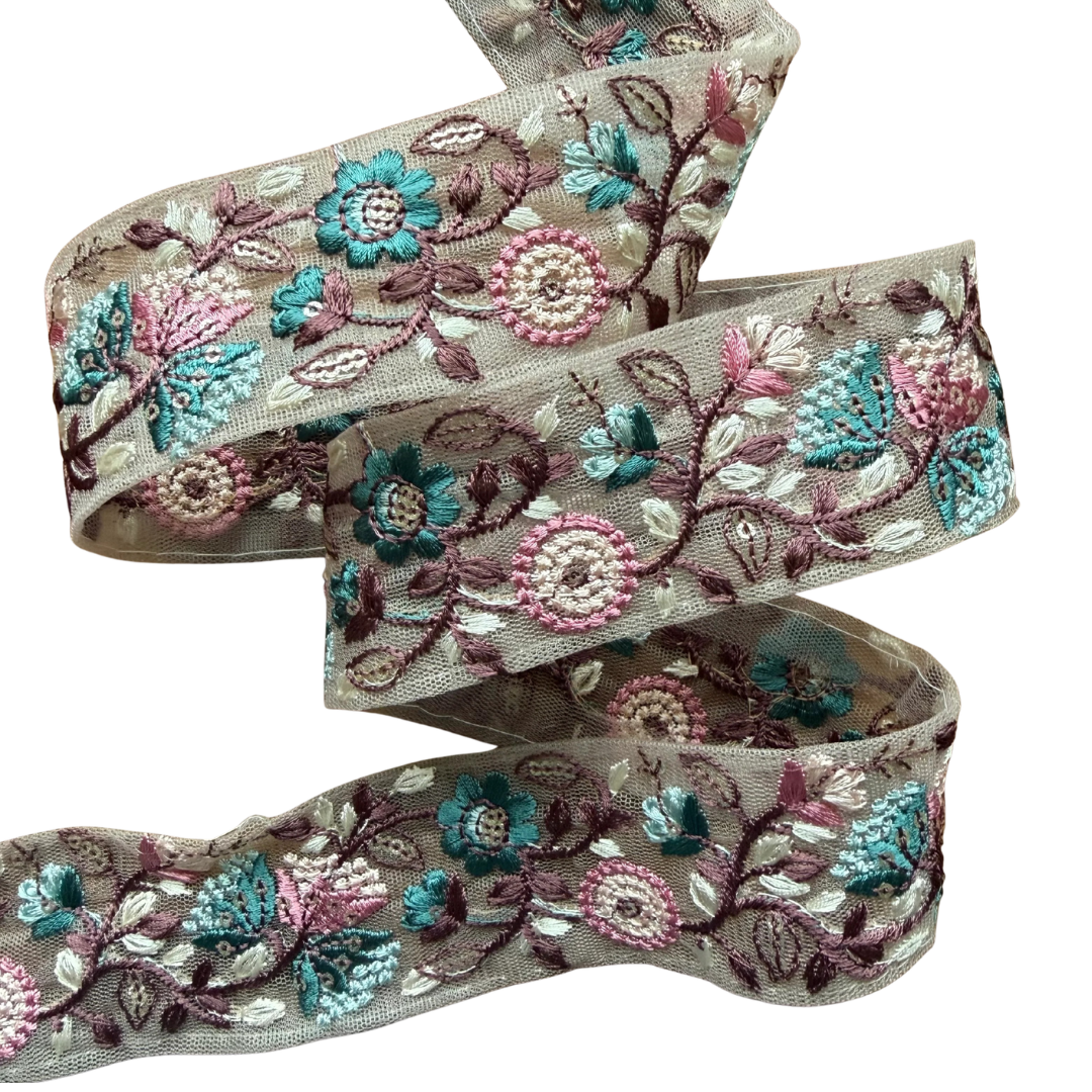 Mauve Aqua Flower Ribbon