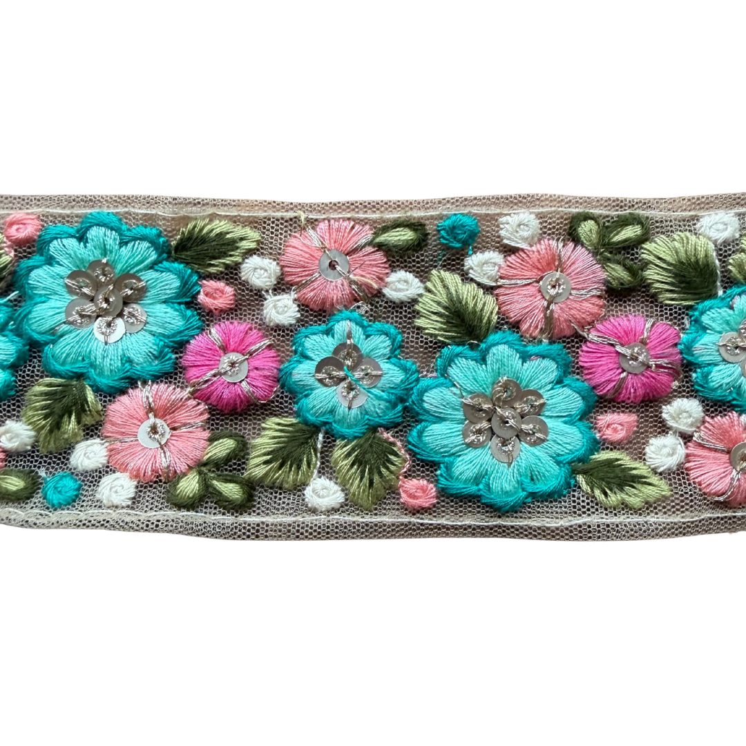 Aqua Pink Spring Floral Ribbon