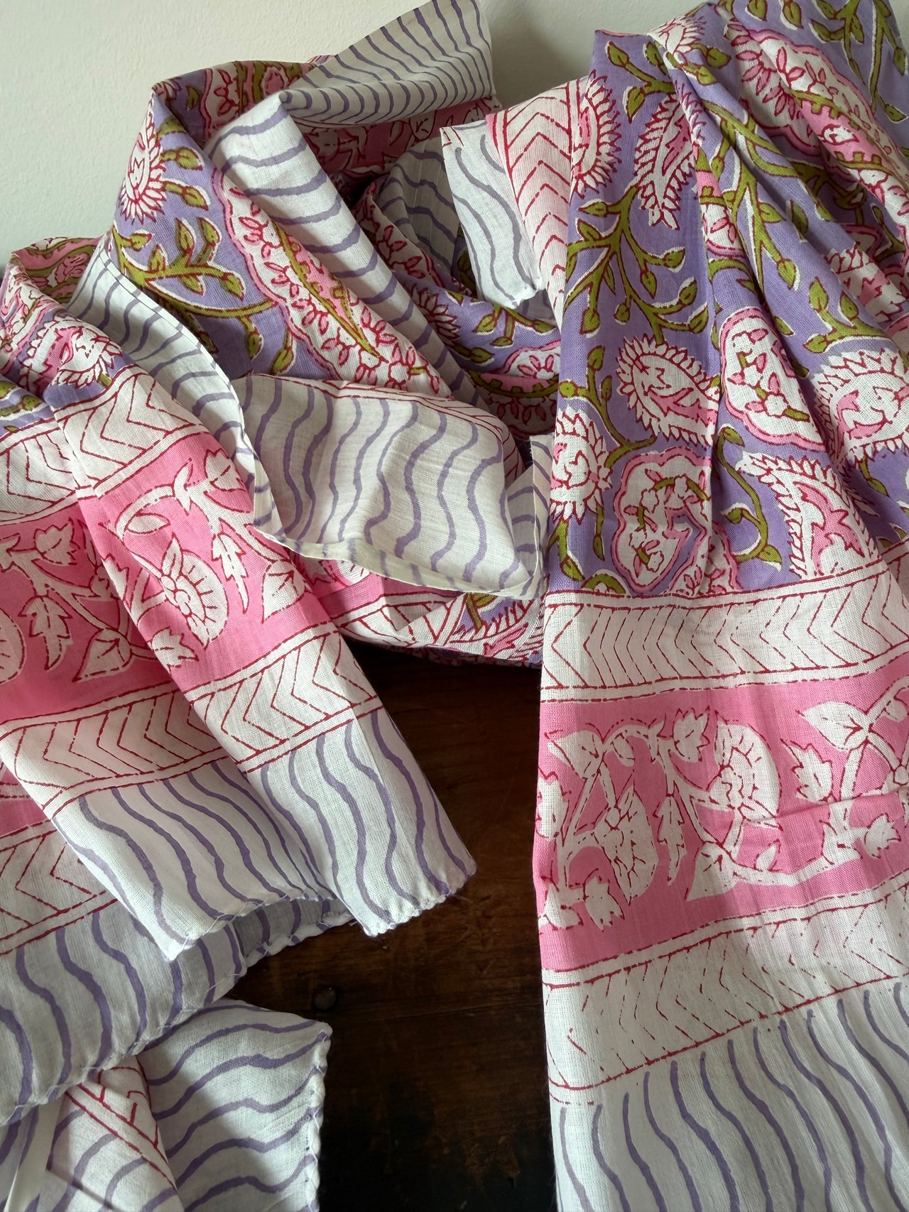 Block Print Cotton Sarong – Pink & Purple