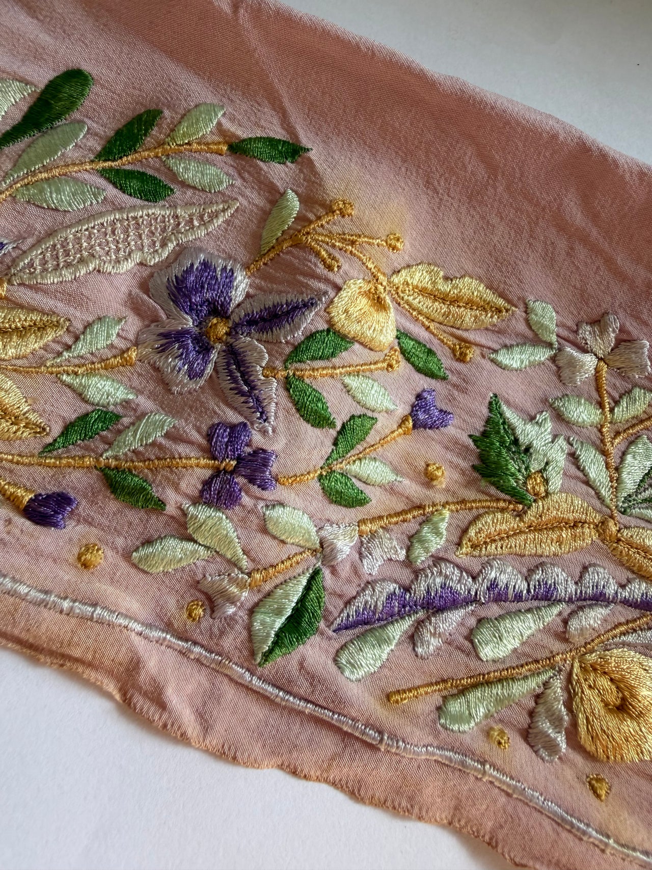 Upcyled Saree Trim - Purple & Green Flowers