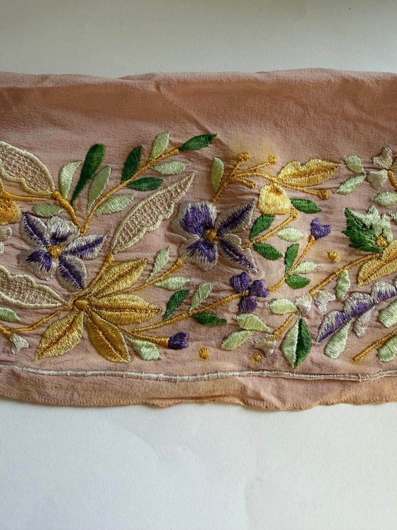 Upcyled Saree Trim - Purple & Green Flowers