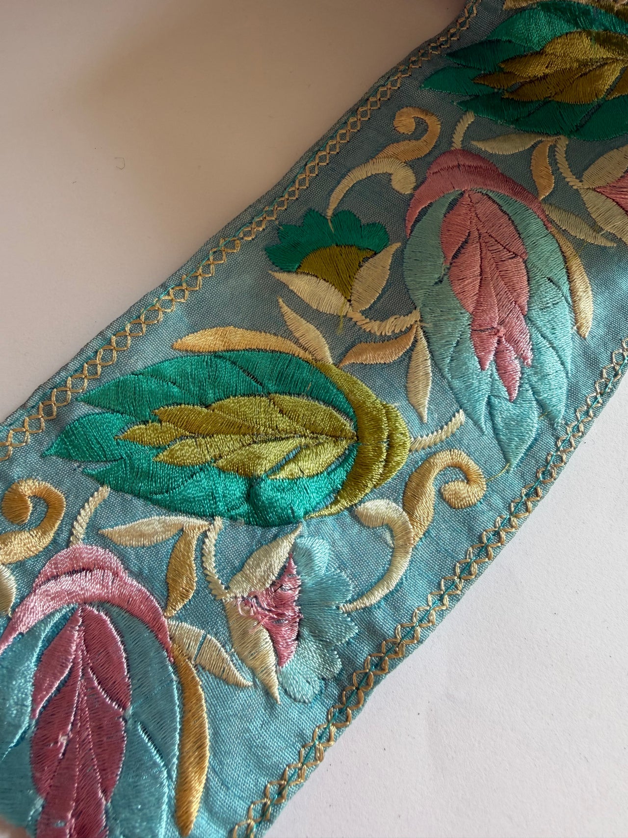 Upcyled Saree Trim - Turquoise & Pink