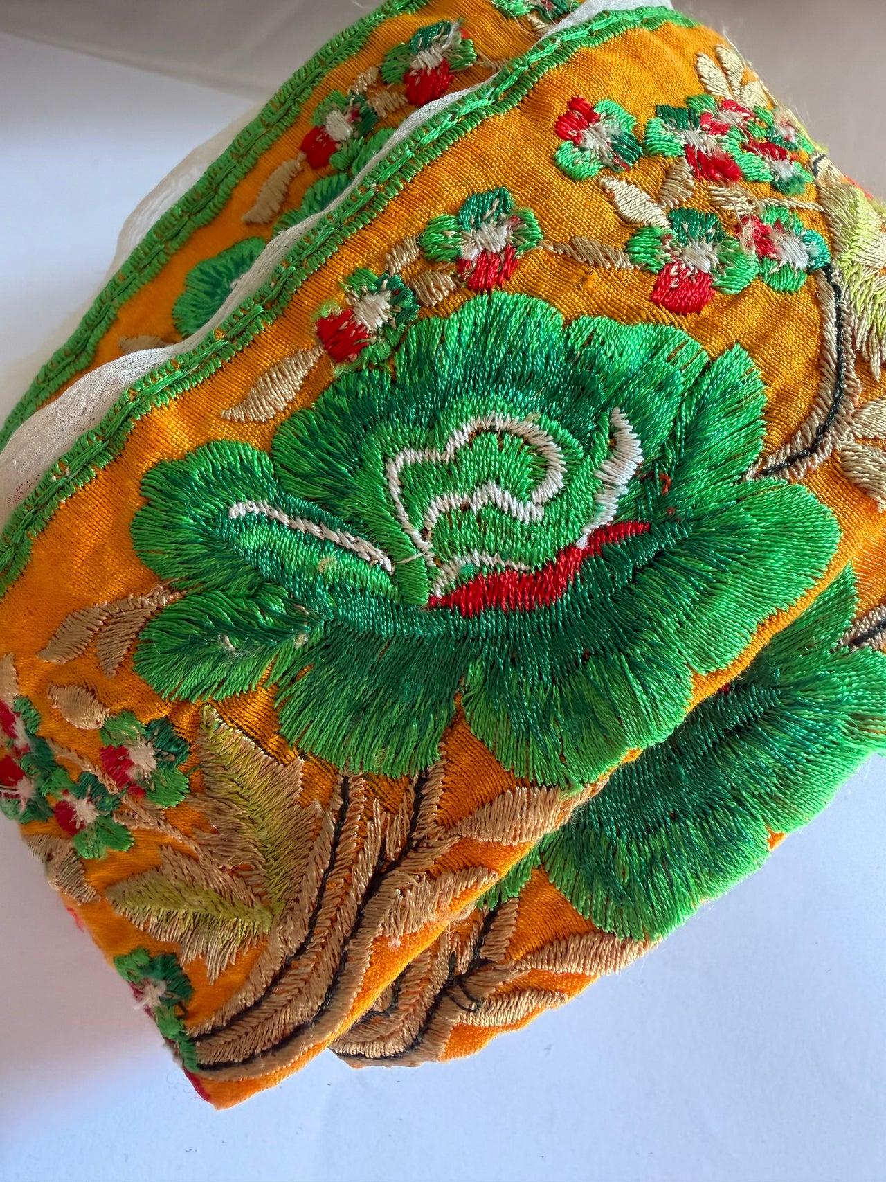 Upcyled Saree Trim - Orange & Green