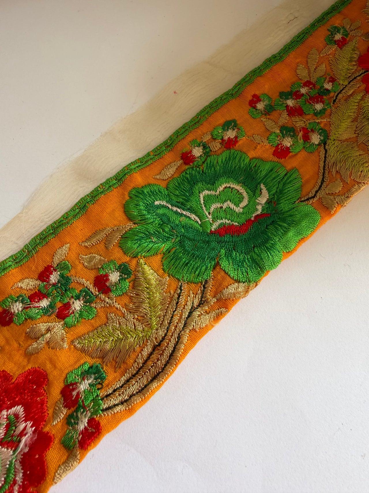 Upcyled Saree Trim - Orange & Green