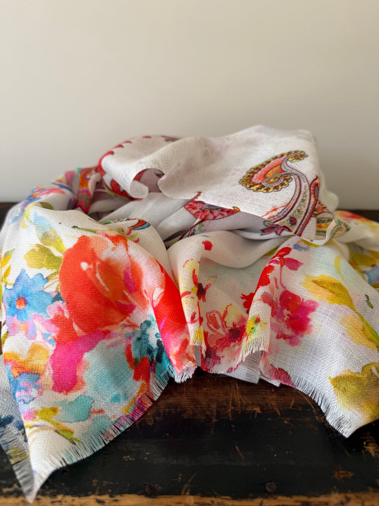 Bamboo Modal Scarves -  White Flowers