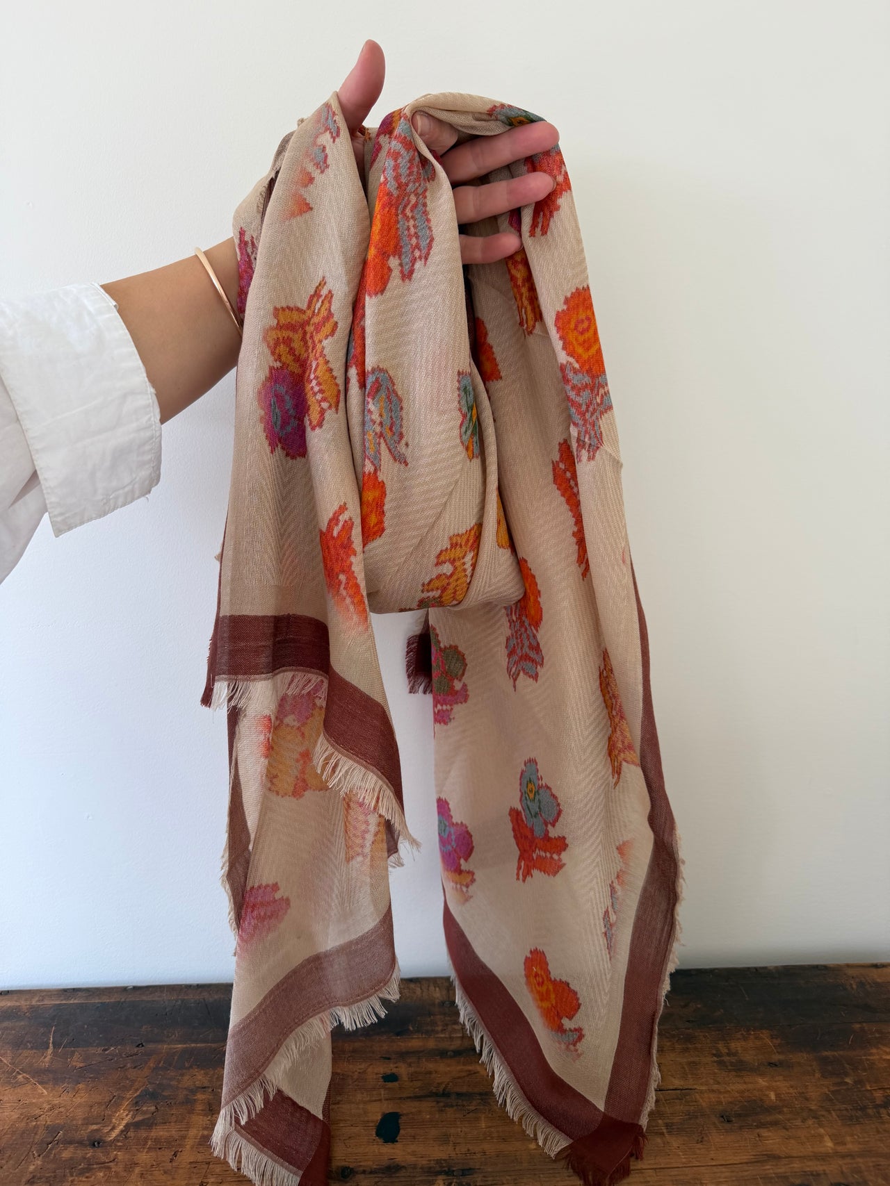 50% Wool Blend Scarves -  Brown & Orange