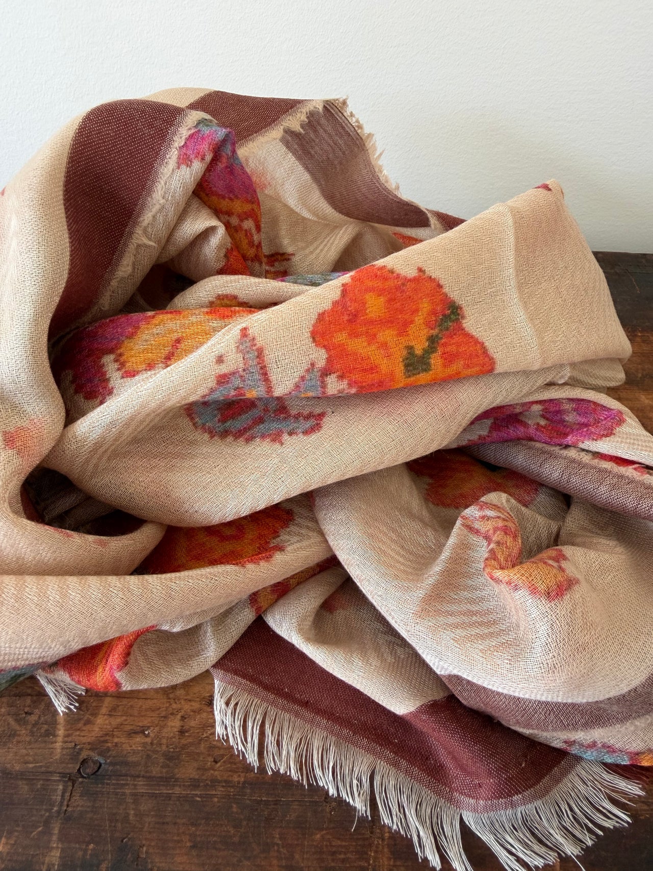 50% Wool Blend Scarves -  Brown & Orange