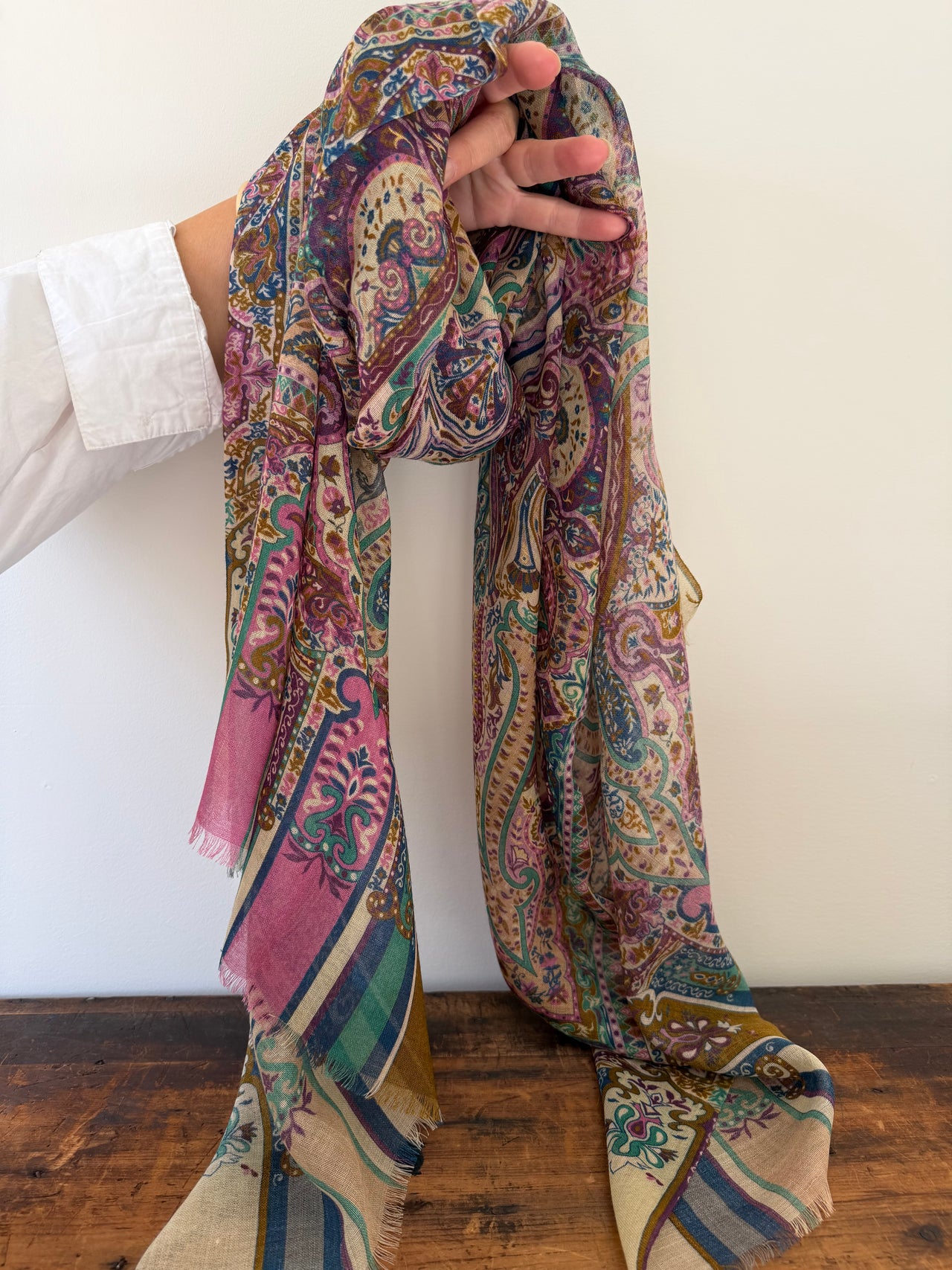 Wool Silk Blend Scarves -  Pink & Green