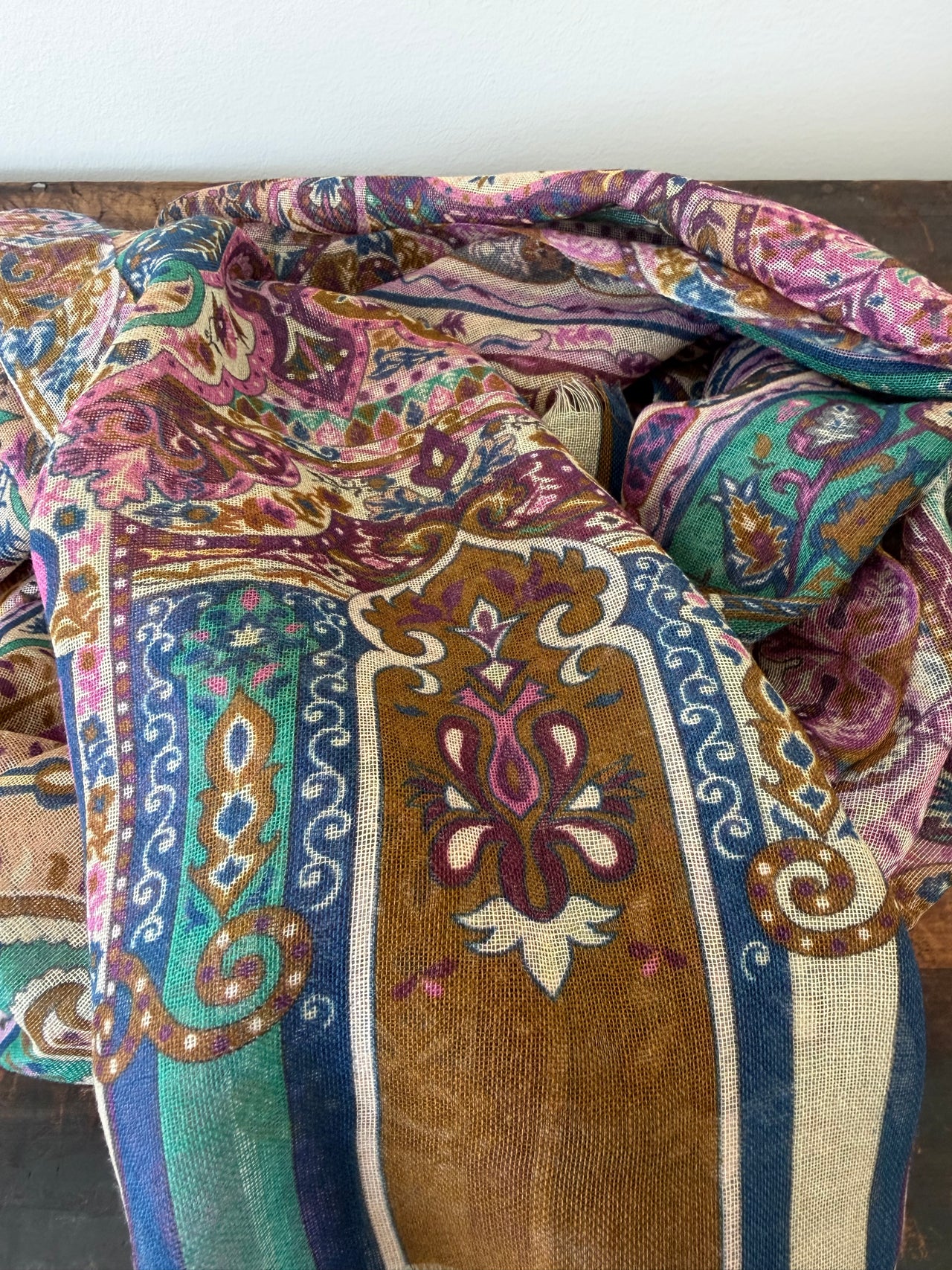 Wool Silk Blend Scarves -  Pink & Green