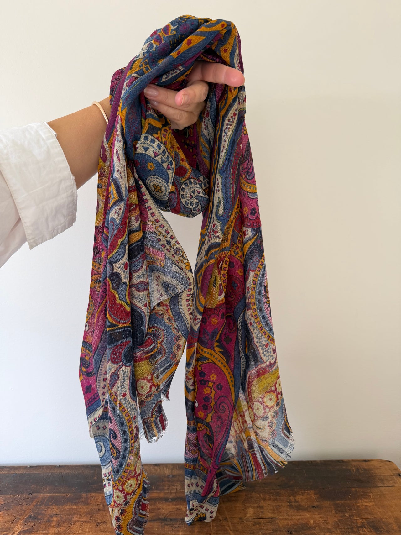 Wool Silk Blend Scarves -  Pink & Blue