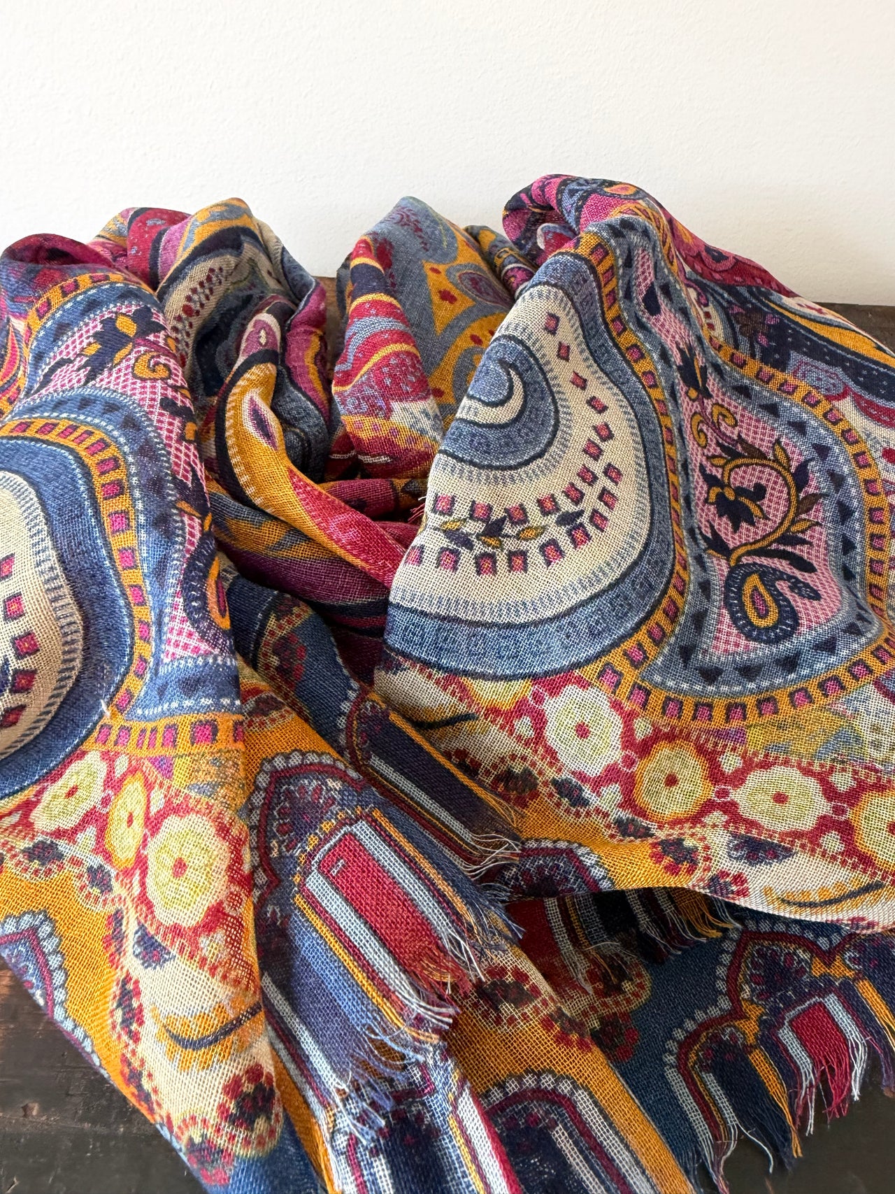 Wool Silk Blend Scarves -  Pink & Blue