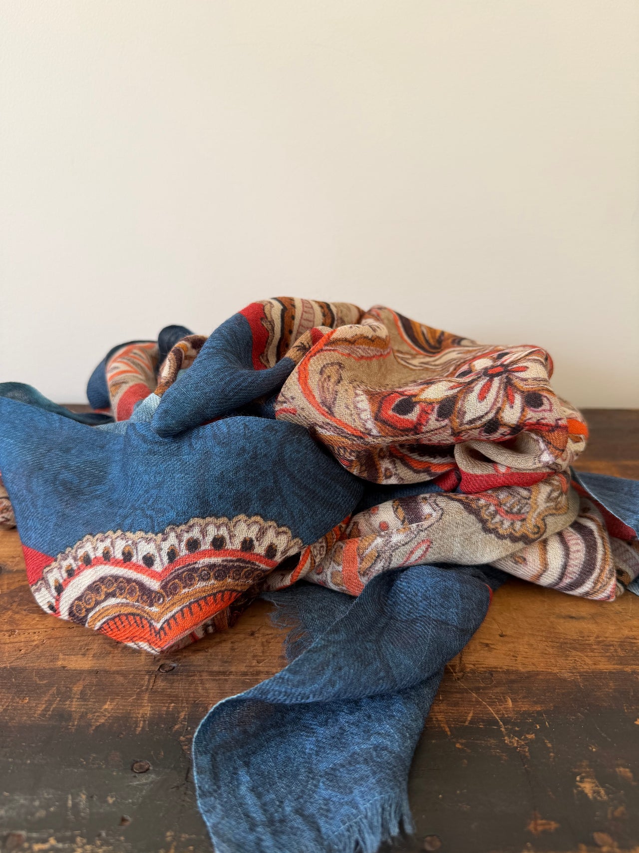 100% Fine Merino Wool Scarves -  Blue & Brown