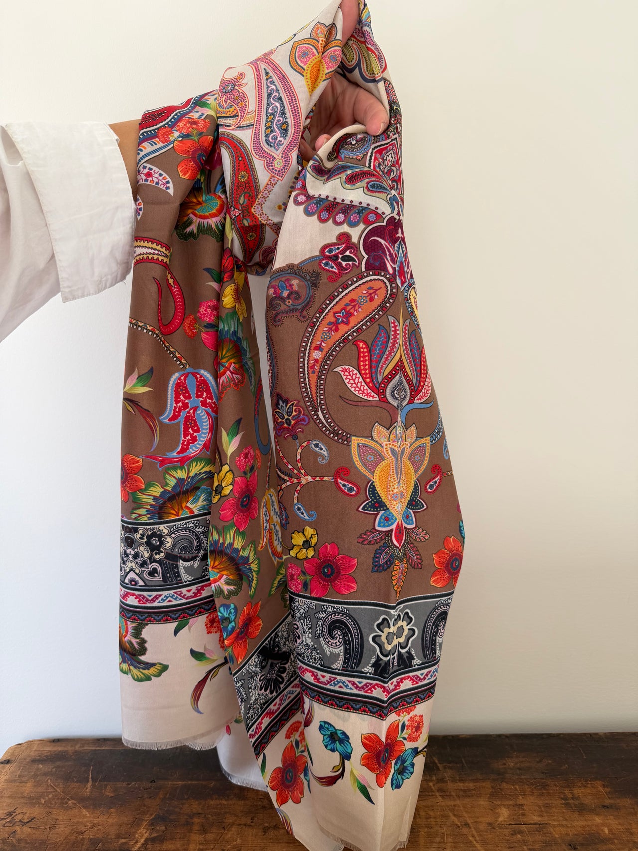 100% Silk Scarves -  Brown & Yellow
