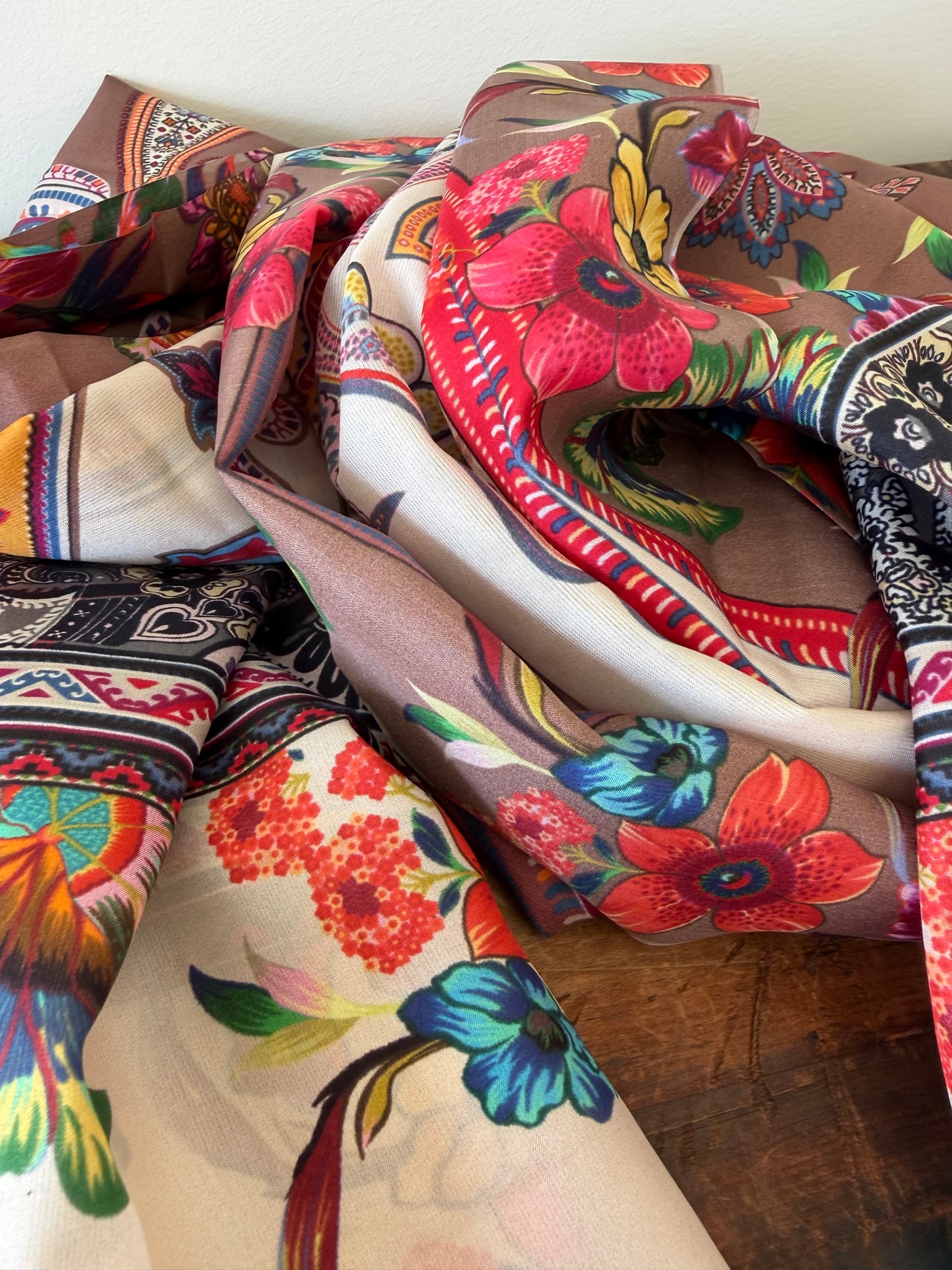 100% Silk Scarves -  Brown & Yellow