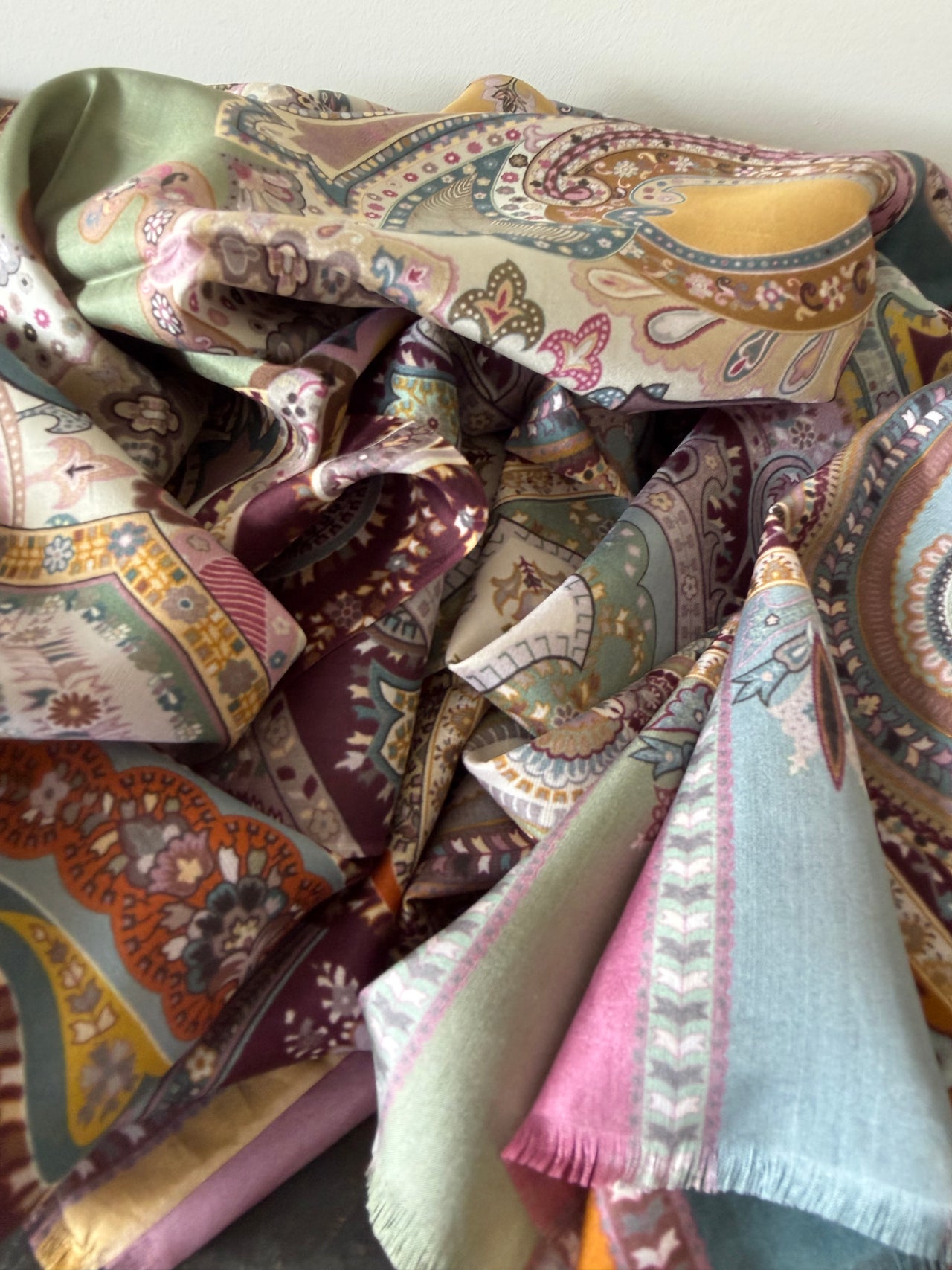 100% Silk Scarves -  Green & Pink