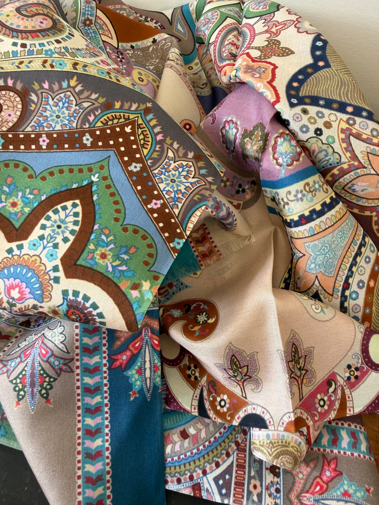 100% Silk Scarves -  Colorful Paisley Pattern