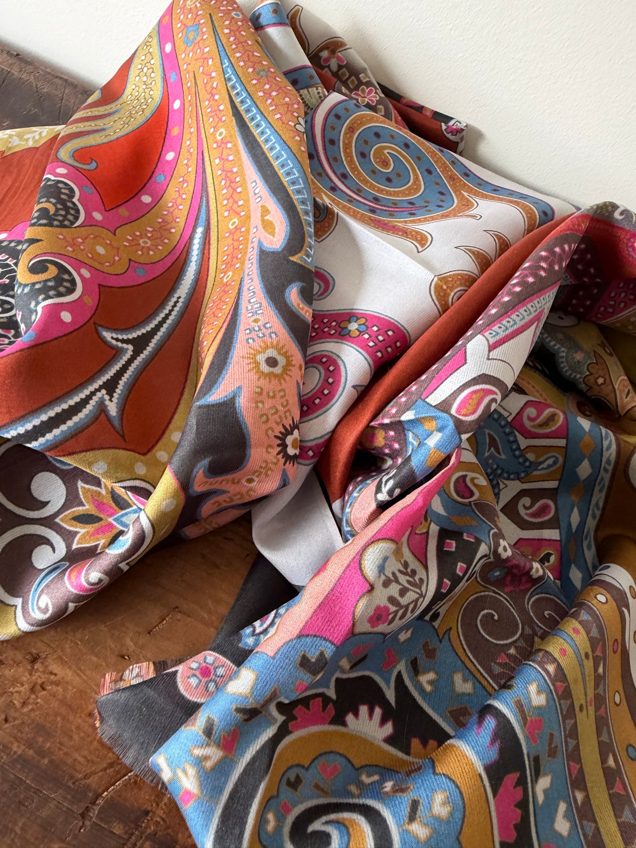 100% Silk Scarves -  Brown & Yellow