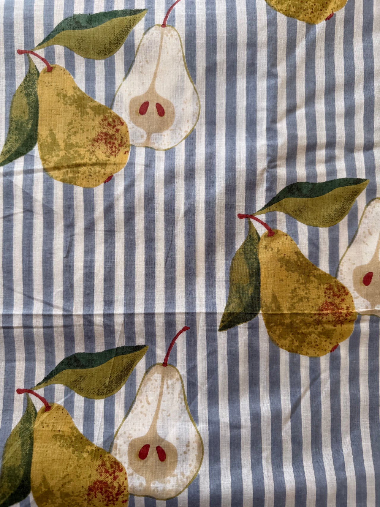 100% Cotton Fabric – Blue Stripe With Pears