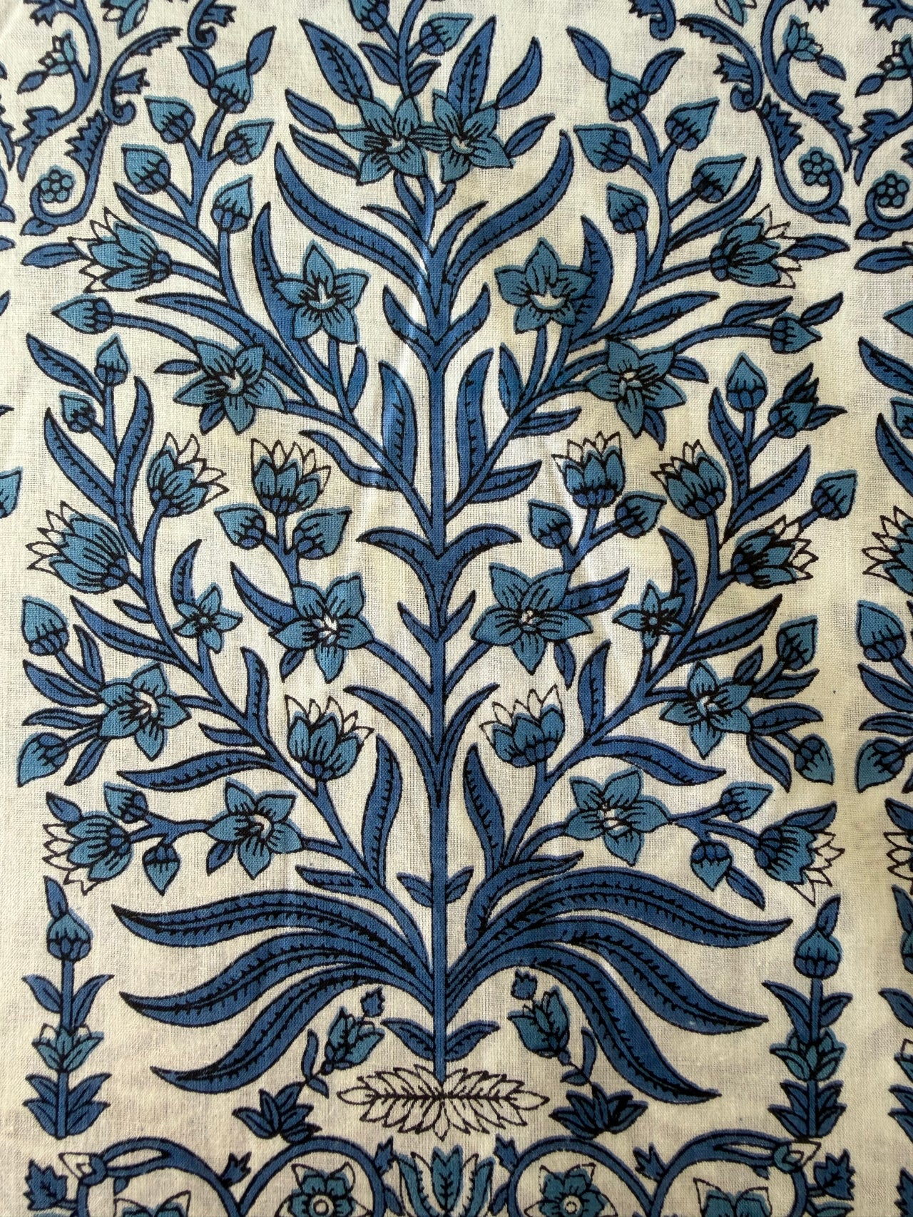 100% Cotton Fabric – White With Large Navy Floral