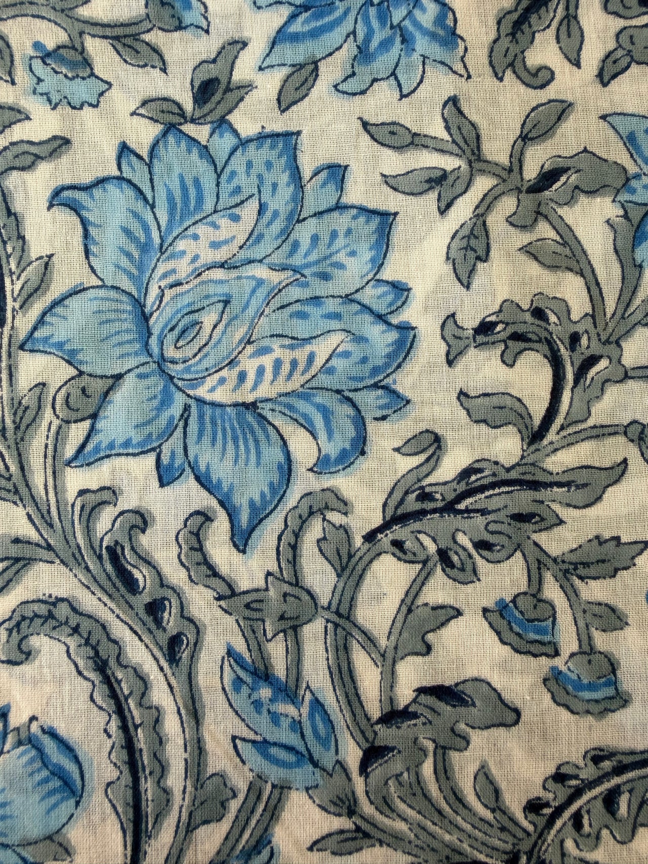 100% Cotton Fabric – Blue & Grey Floral