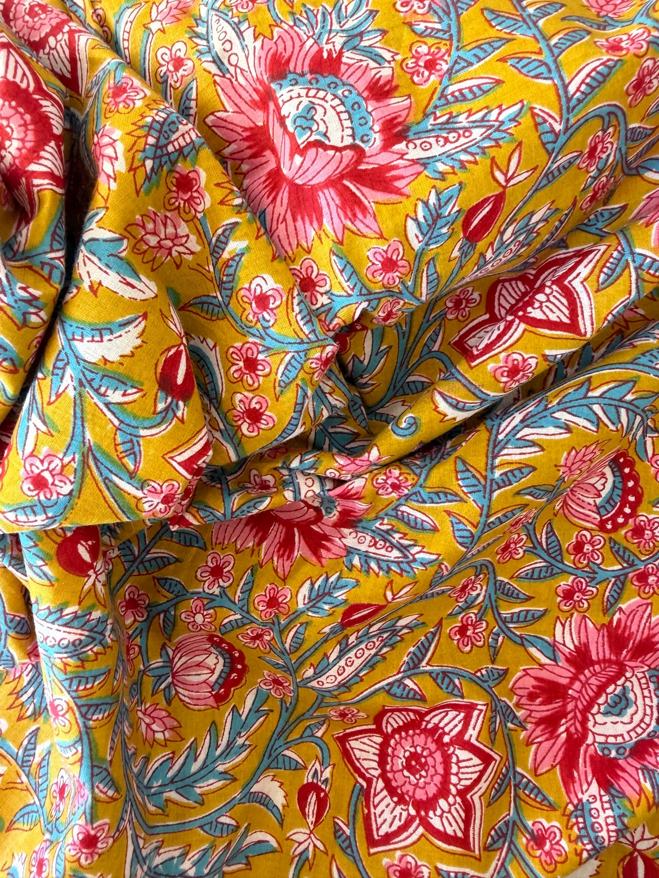 100% Cotton Fabric – Green with Red Floral