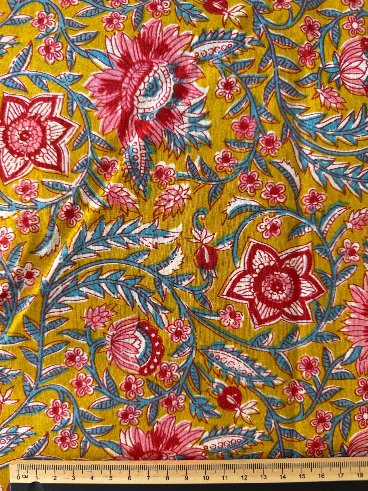 100% Cotton Fabric – Green with Red Floral