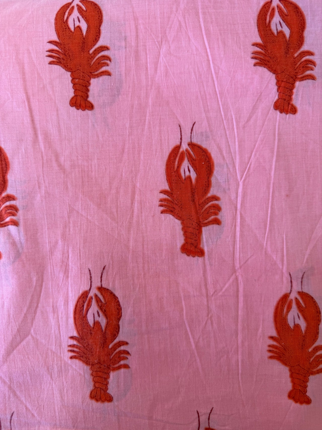 100% Cotton Fabric – Pink With Red Lobster