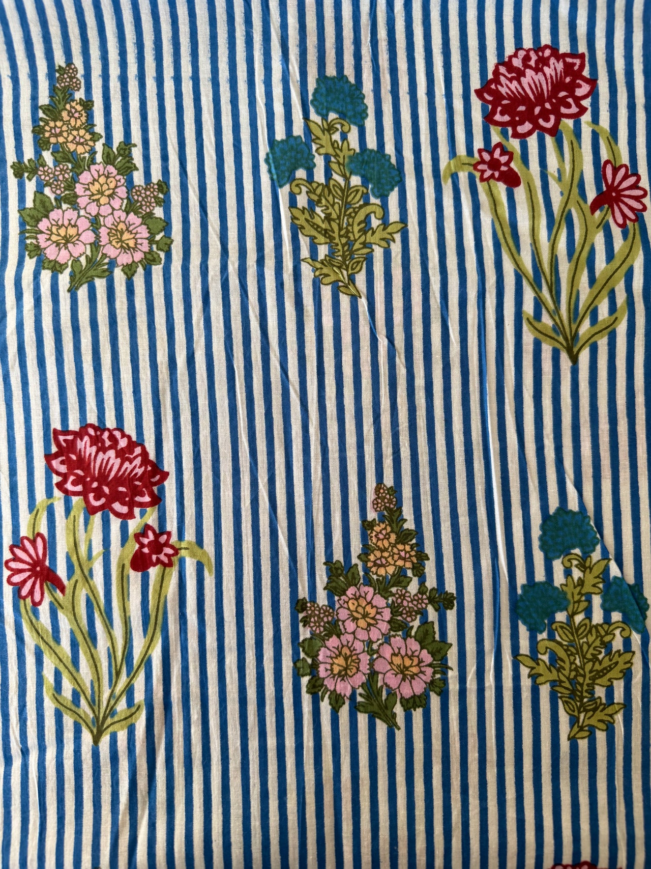 100% Cotton Fabric – Navy Stripe With Floral