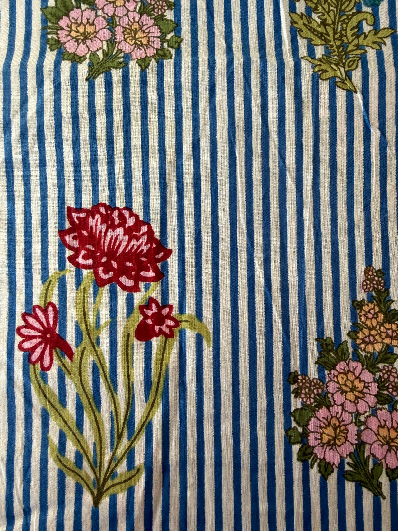 100% Cotton Fabric – Navy Stripe With Floral