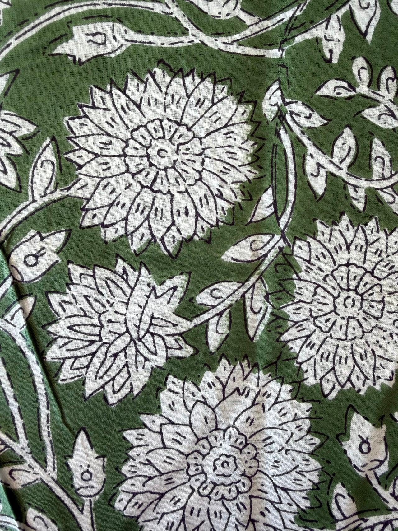 100% Cotton Fabric – Green With White Floral