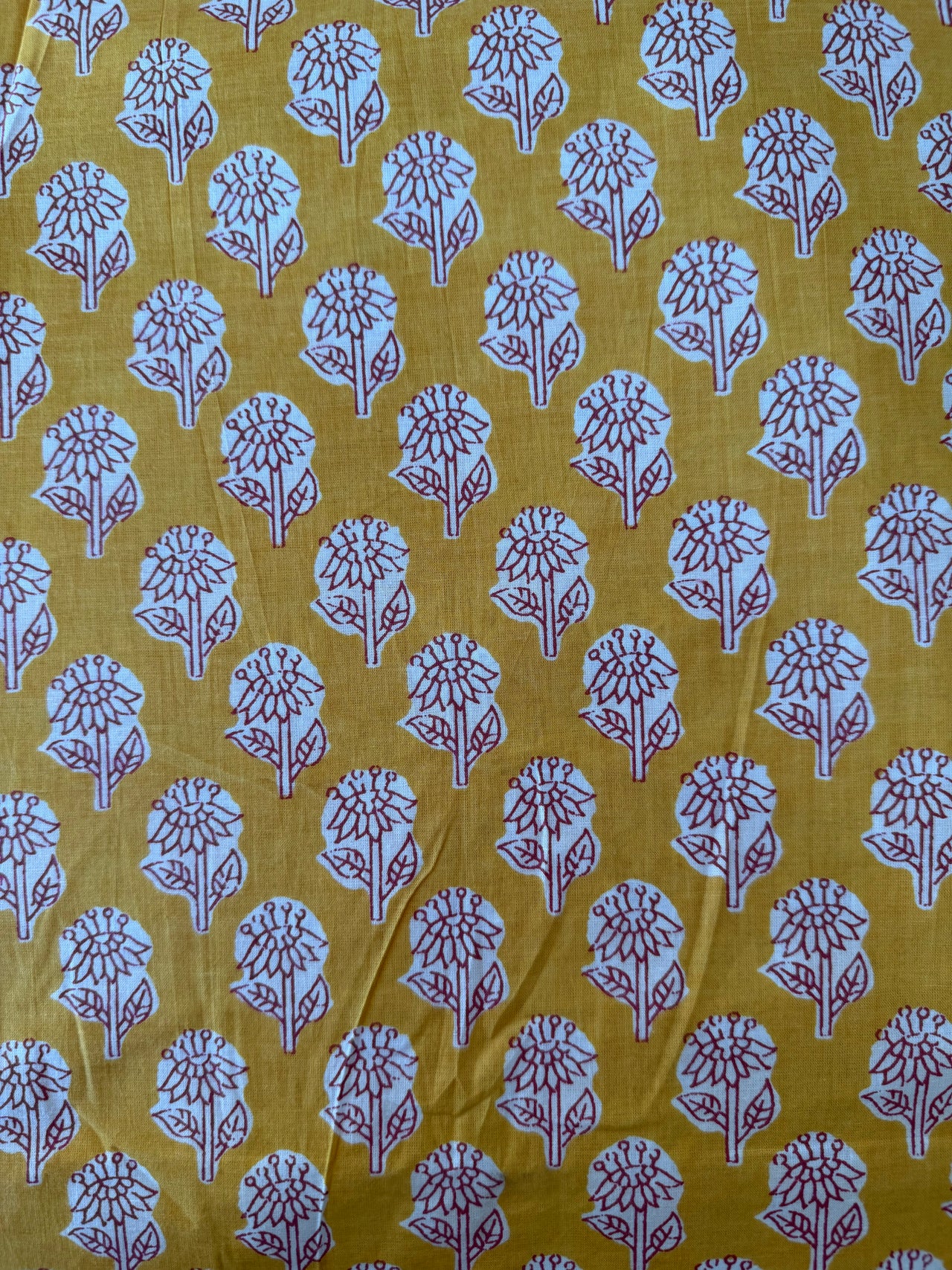 100% Cotton Fabric – Mustard With Small Red Floral