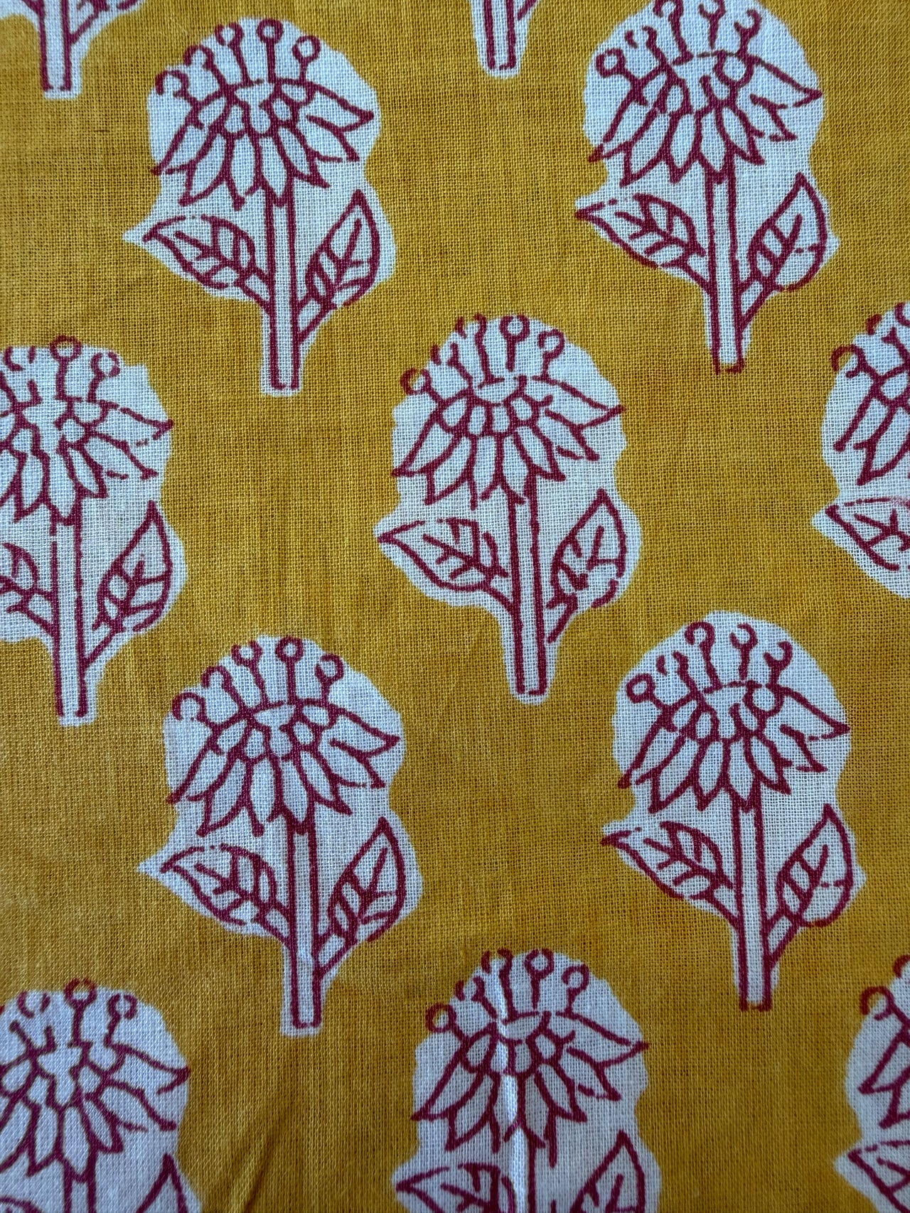 100% Cotton Fabric – Mustard With Small Red Floral