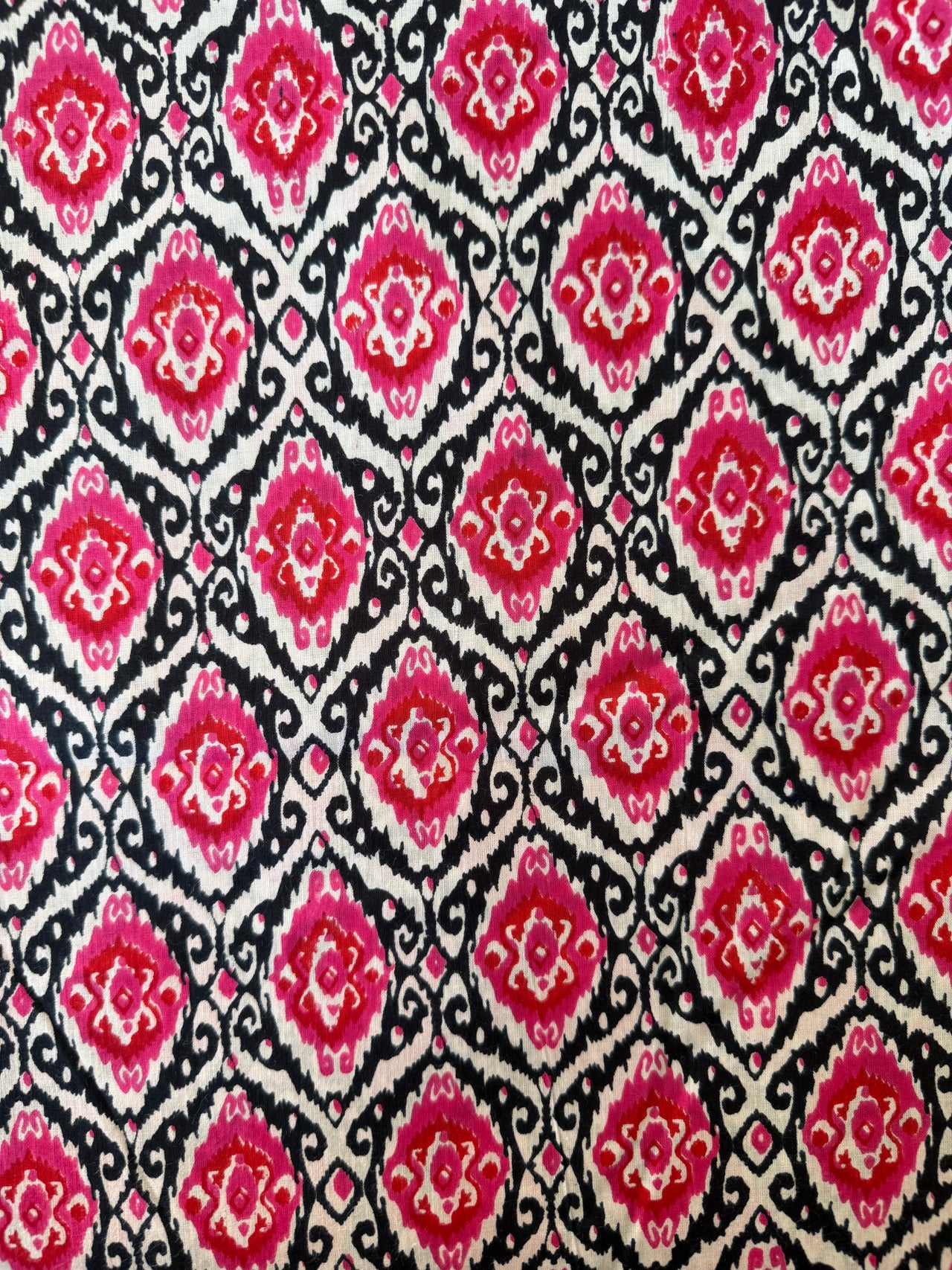 100% Cotton Fabric – Black With Red & Pink Pattern