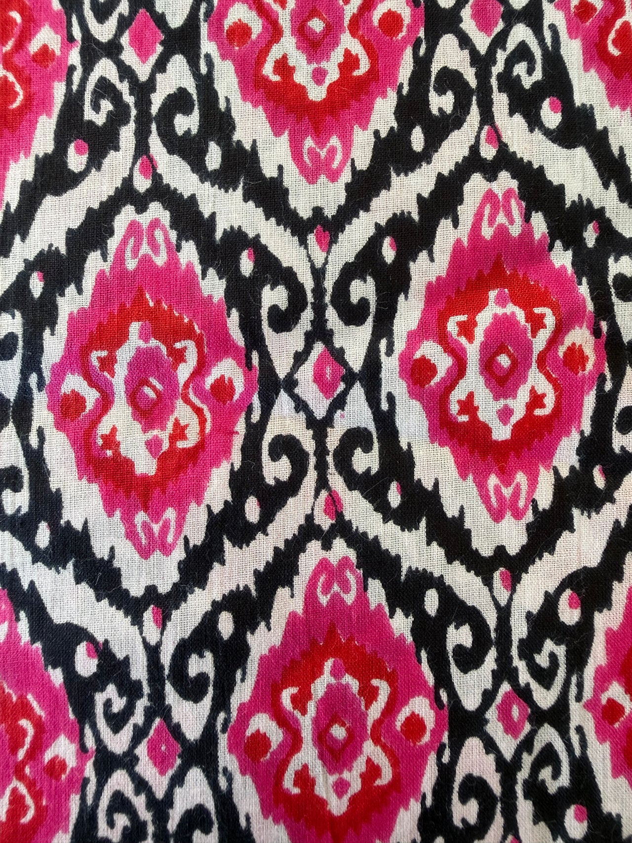 100% Cotton Fabric – Black With Red & Pink Pattern