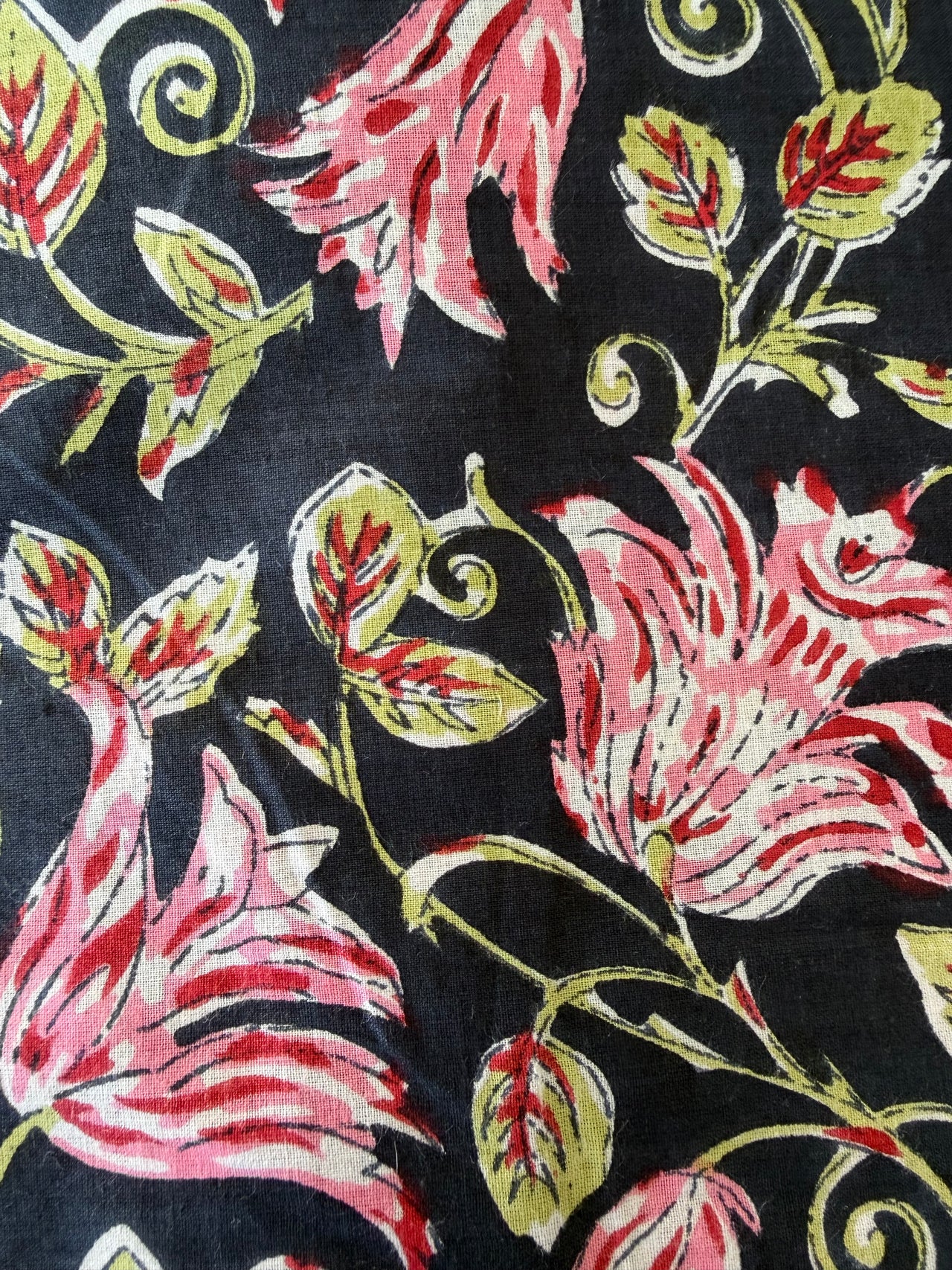 100% Cotton Fabric – Black With Pink Floral