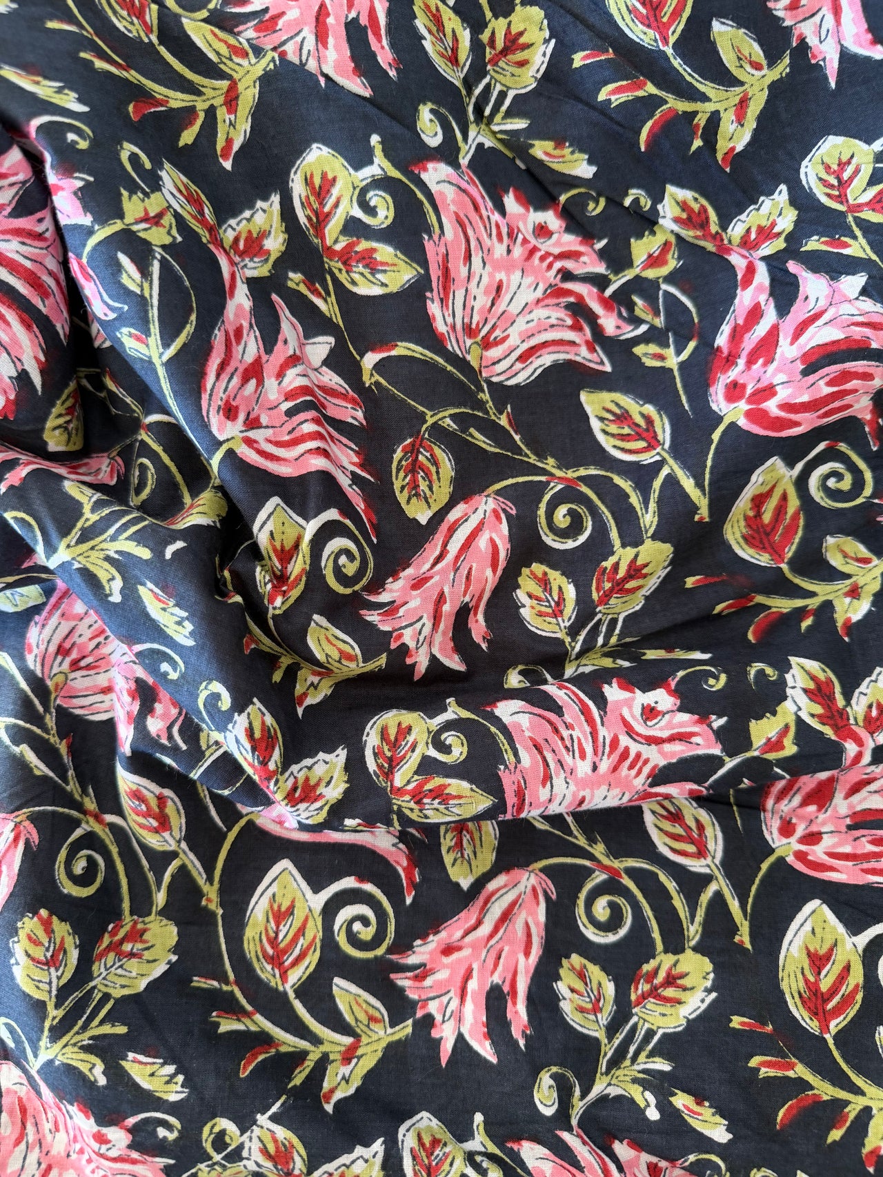 100% Cotton Fabric – Black With Pink Floral