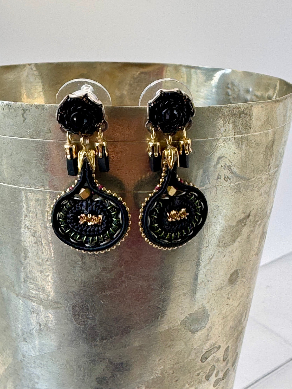 Ayala Bar Earrings – Black & Forest Green